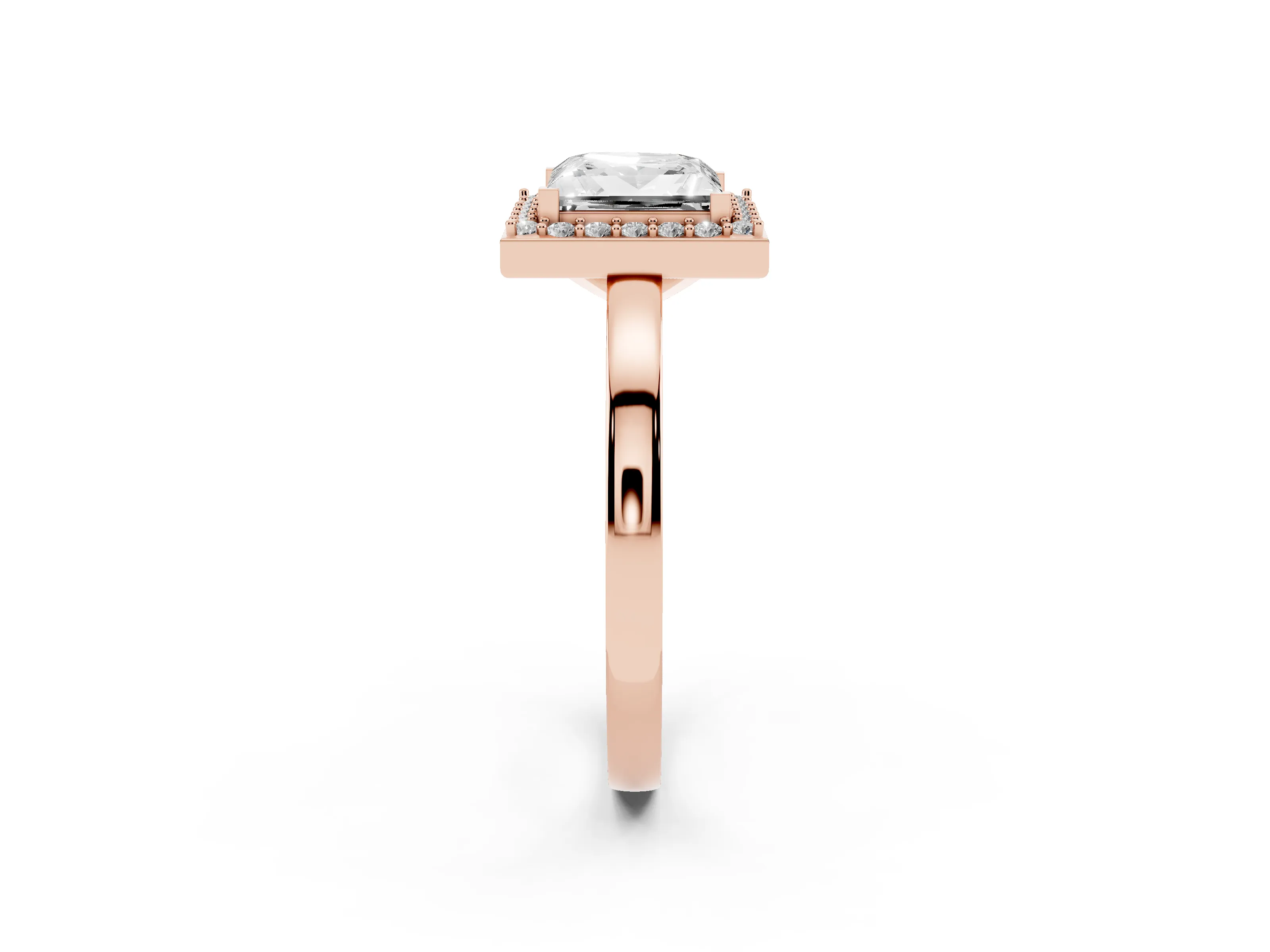 Princess Cut Diamond Halo Ring Set in Rose gold with Solitaire Band and Prong Setting
