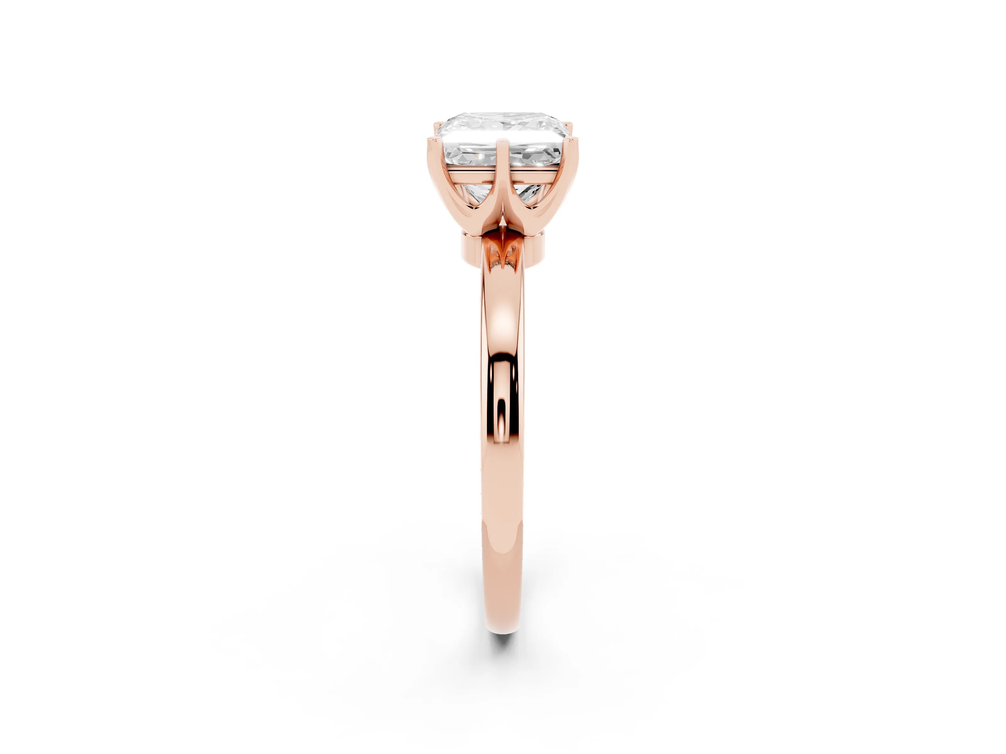 Princess Cut Diamond Solitaire Ring Set in Rose gold with Raised Prong Setting on a Classic Band