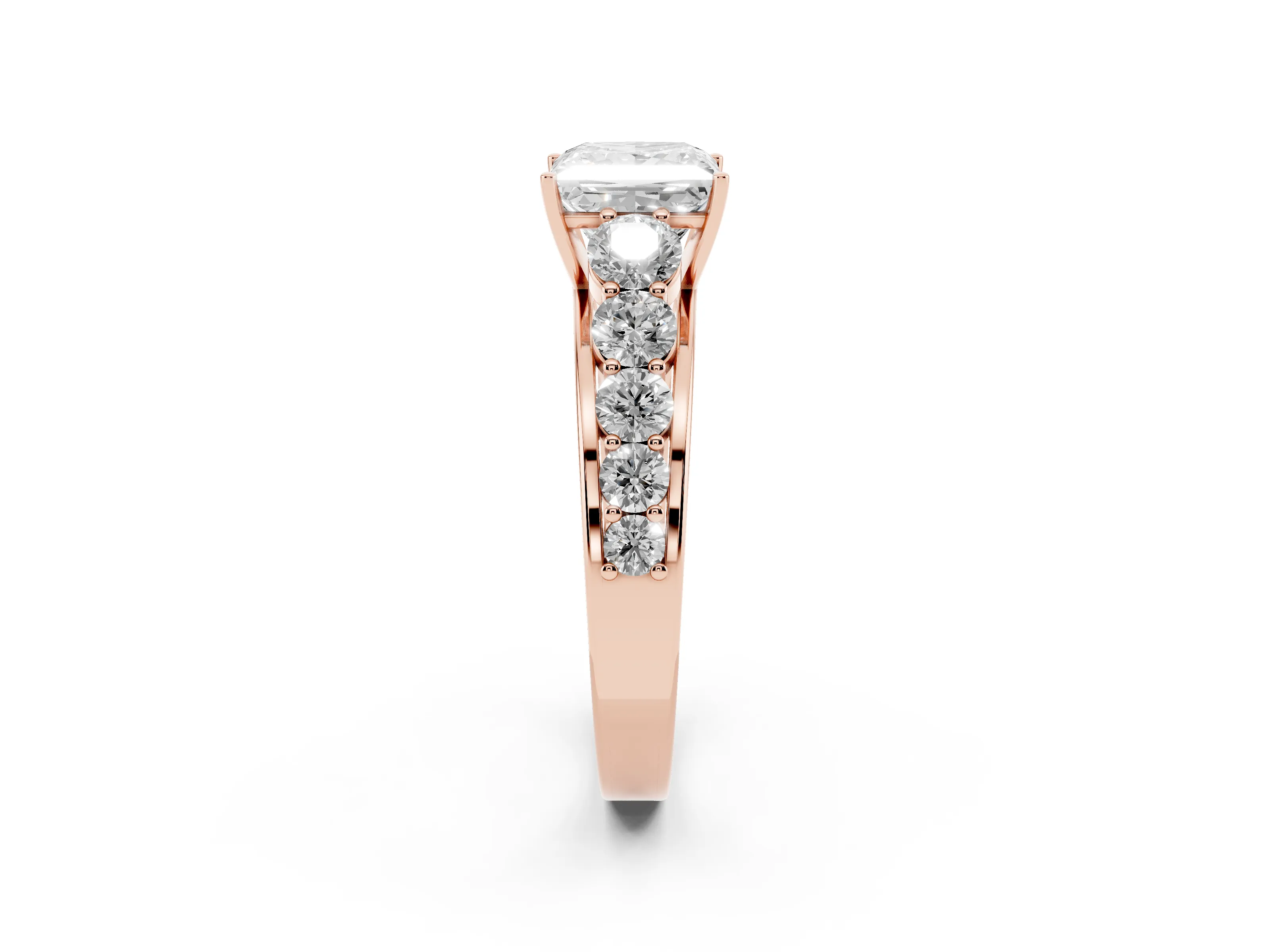 Princess Cut Diamond Solitaire Ring Set in Rose gold with Pavé-Set Band and Prong Setting
