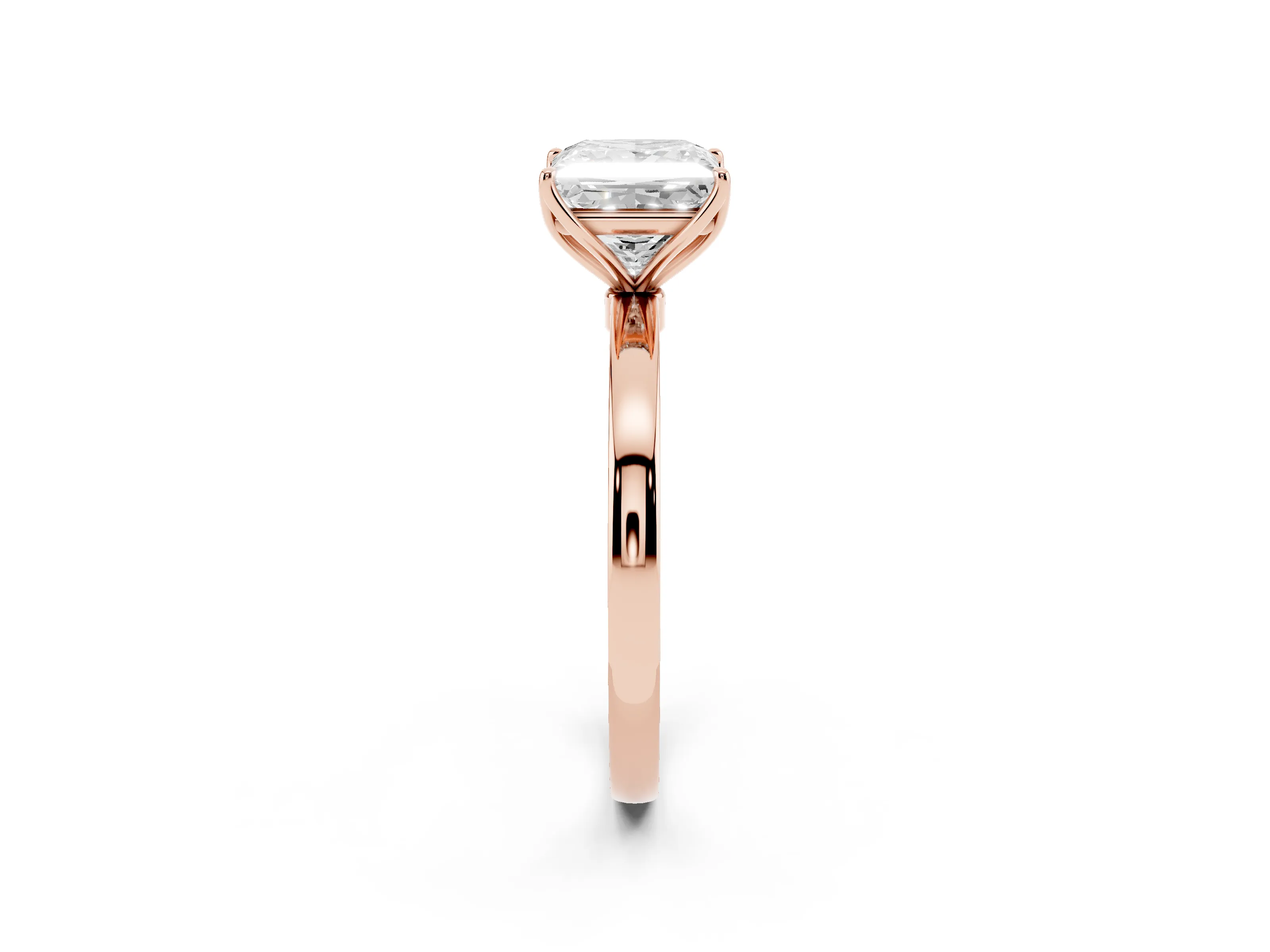 Princess Cut Diamond Solitaire Ring Set in Rose gold with Prong Setting and Thin Polished Band