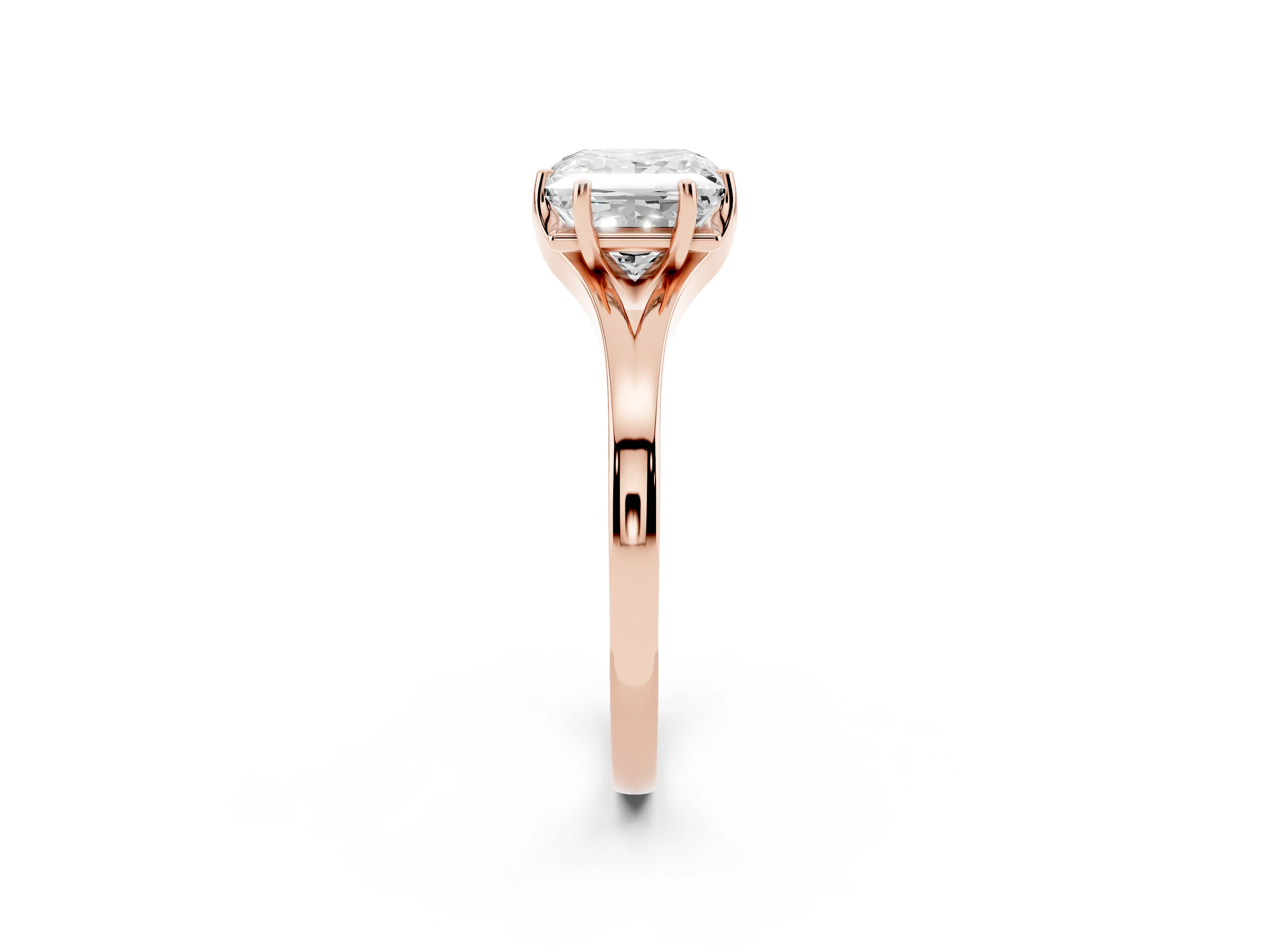 Princess Cut Diamond Solitaire Ring Set in Rose gold with Polished Tapered Band and Prong Setting