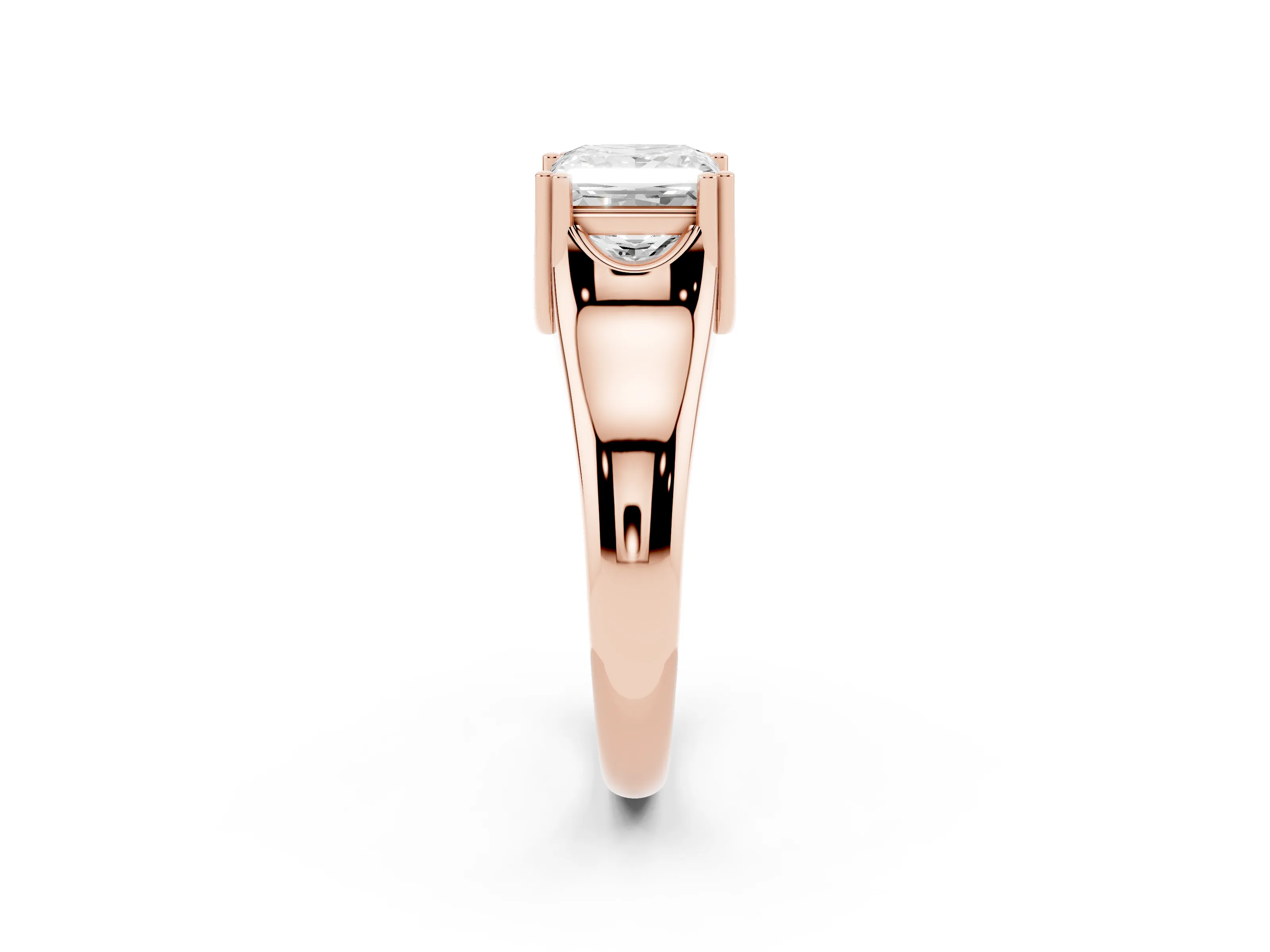 Princess Cut Diamond Solitaire Ring Set in Rose gold with Wide Band and Prong Setting