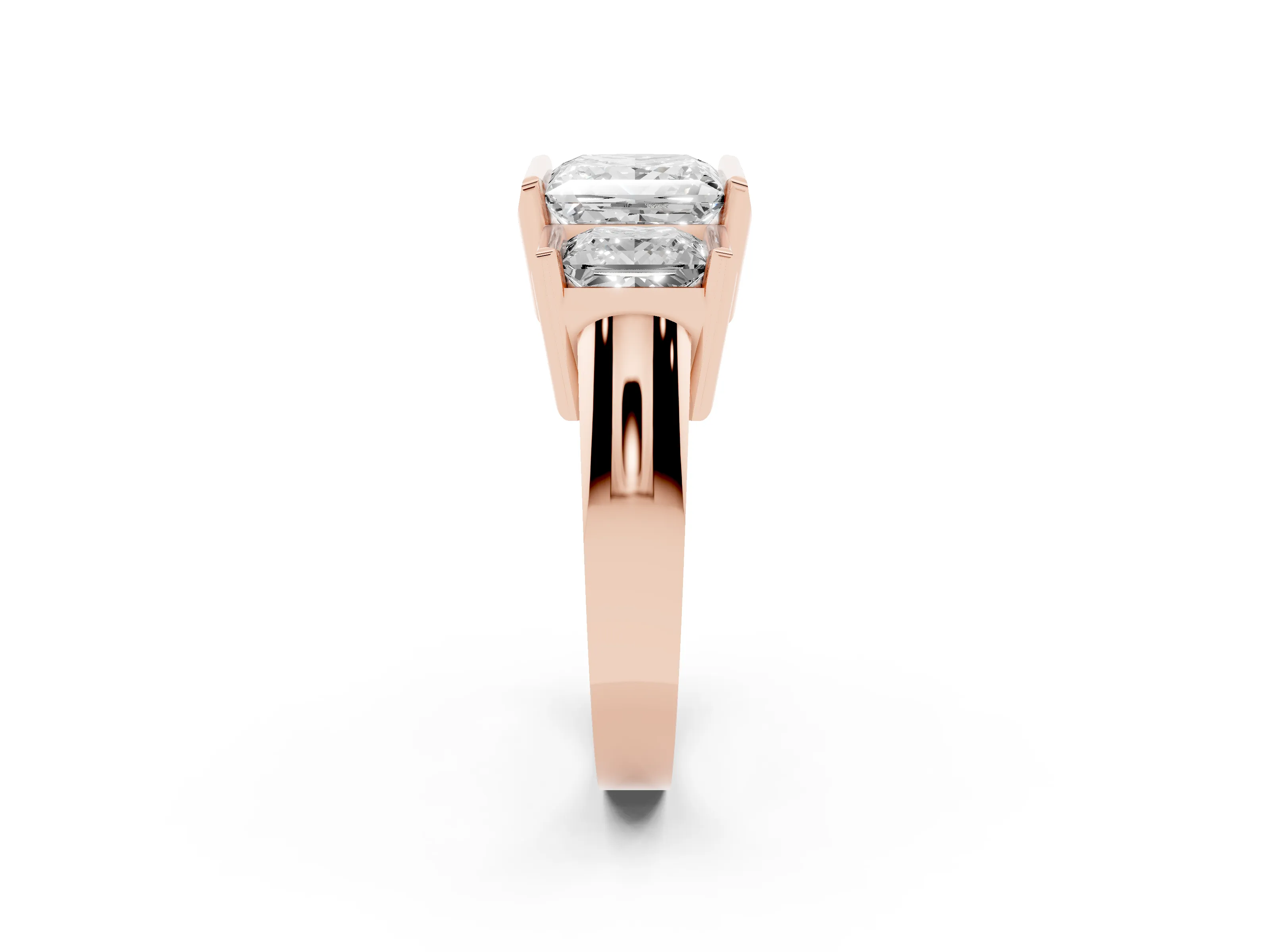 Princess Cut Diamond Three-Stone Channel Set Ring Set in Rose gold with Smooth Polished Band