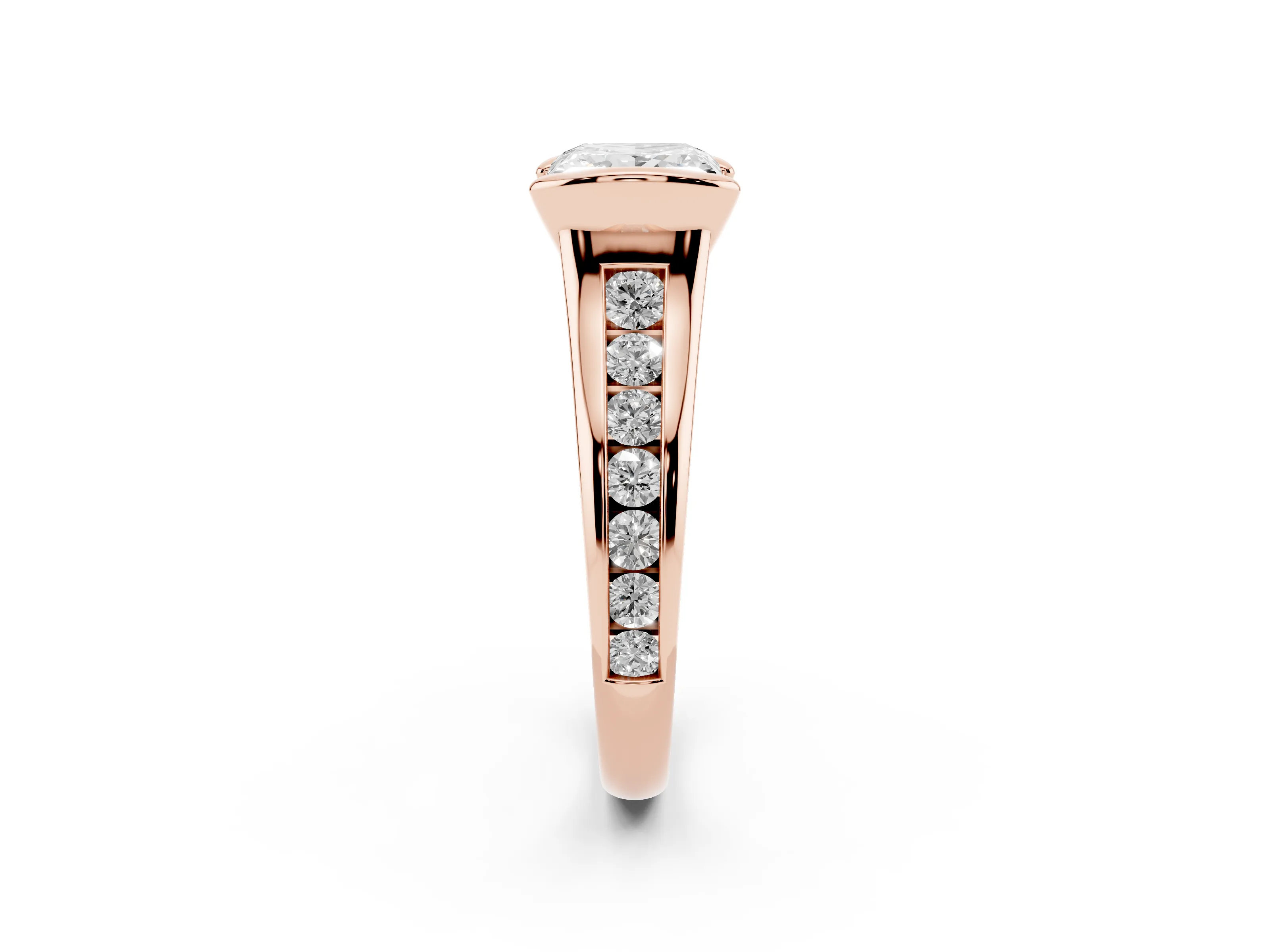 Princess Cut Diamond Bezel-Set Solitaire Ring Set in Rose gold with Channel-Set Band