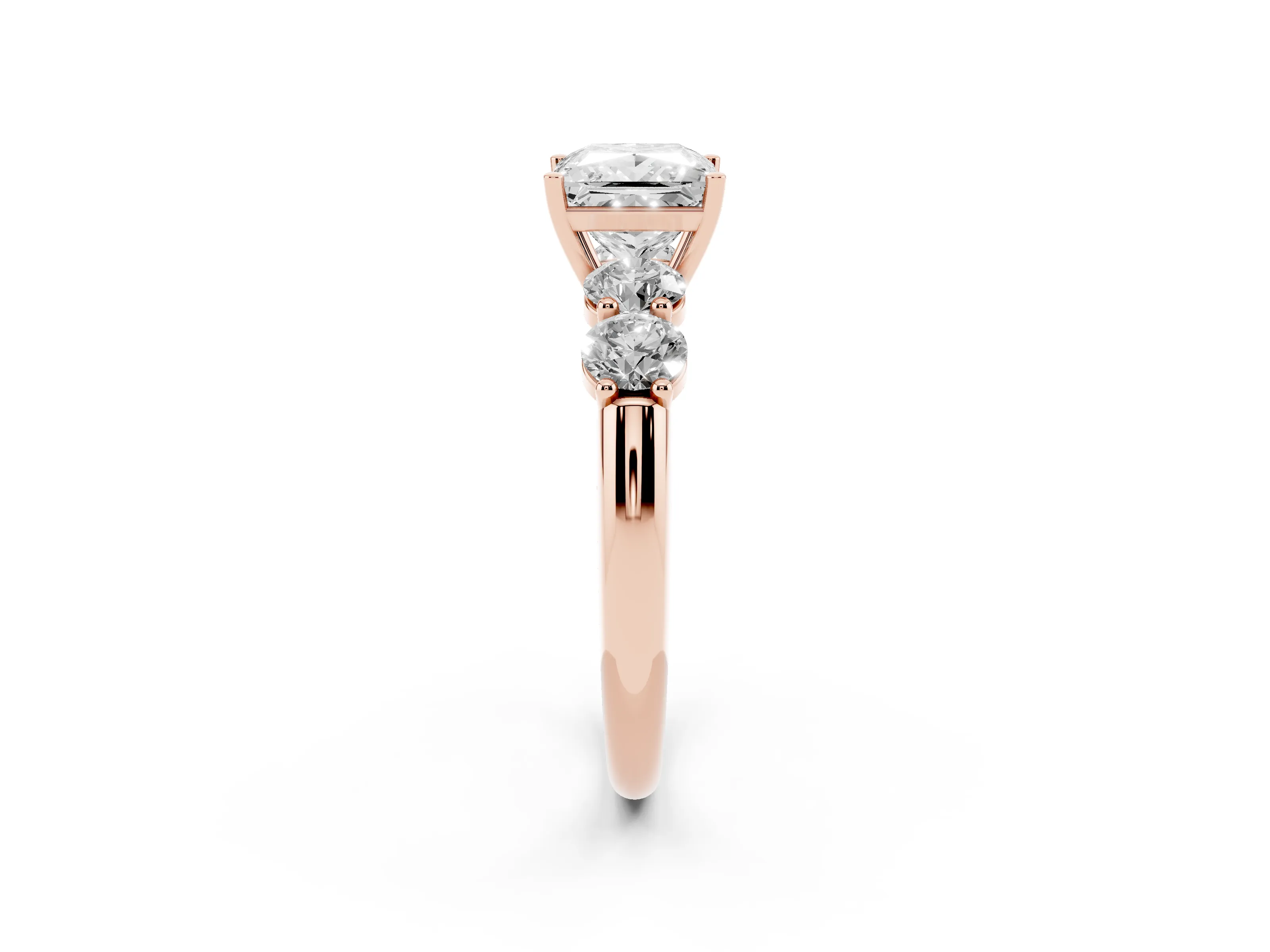 Princess Cut Diamond Five-Stone Prong Set Ring Set in Rose gold with Classic Band