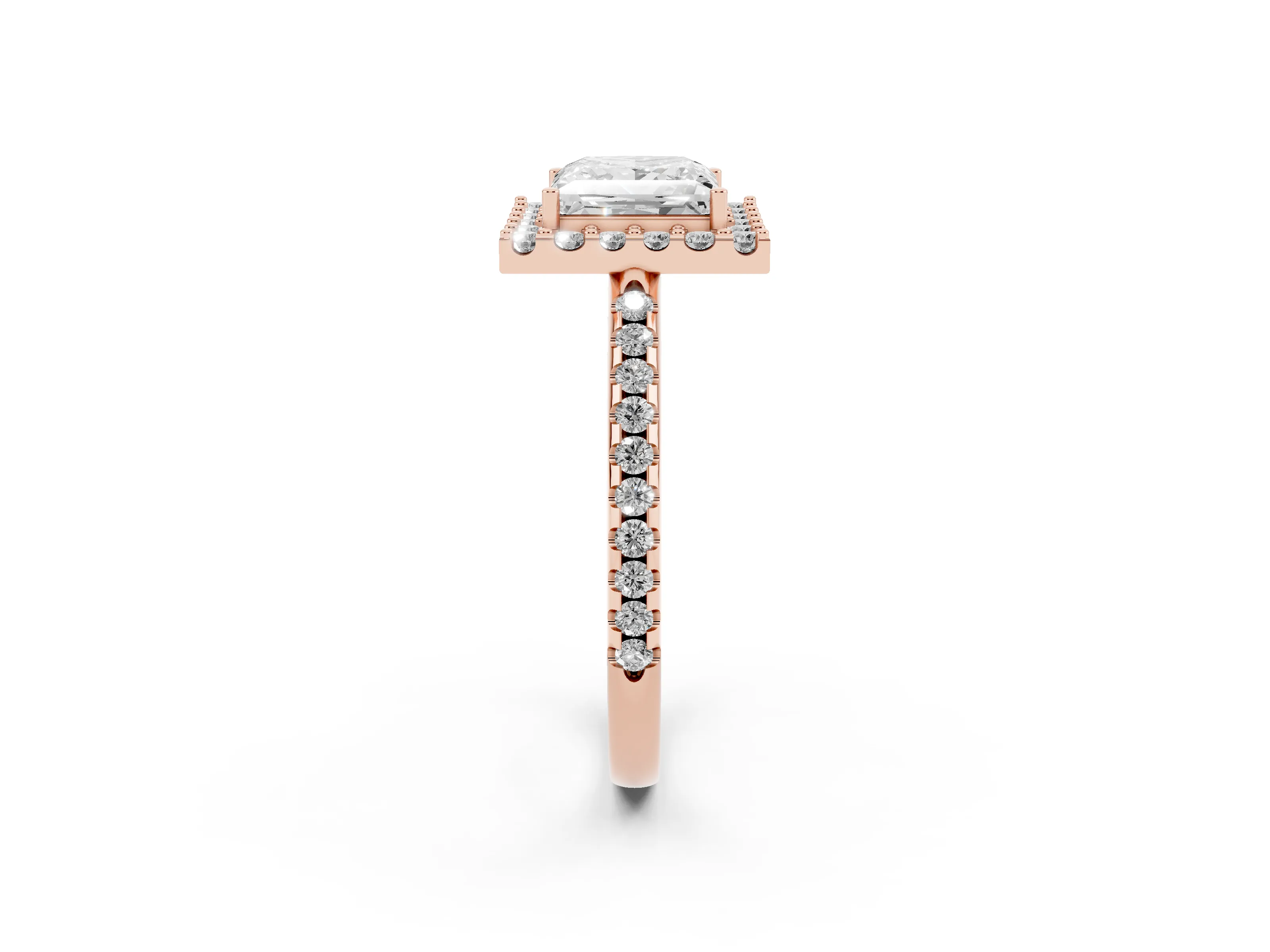 Princess Cut Diamond Pavé Halo Ring Set in Rose gold with Prong Setting