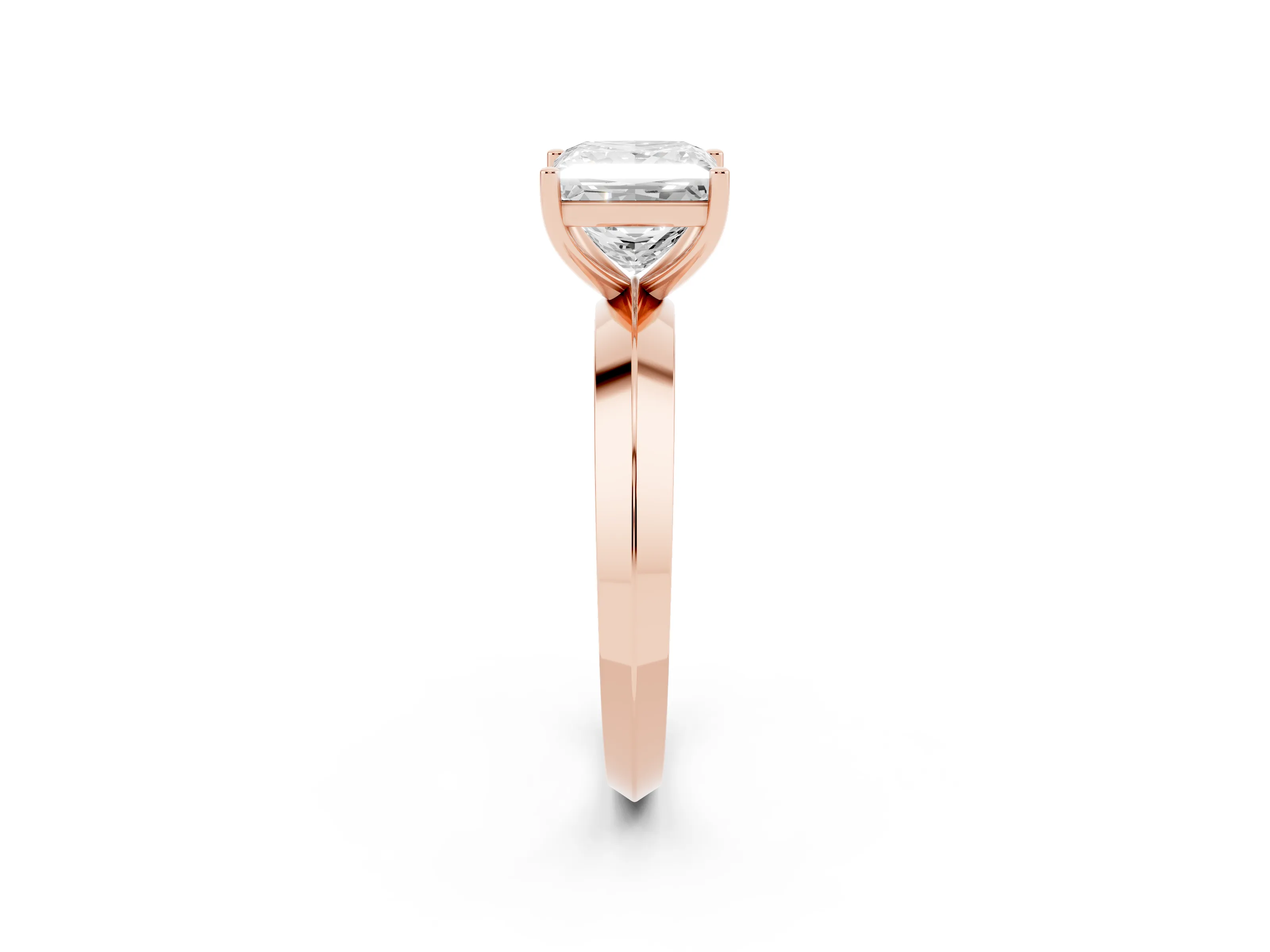 Princess Cut Diamond Solitaire Engagement Ring Set in Rose gold with Flat Band and Prong Setting