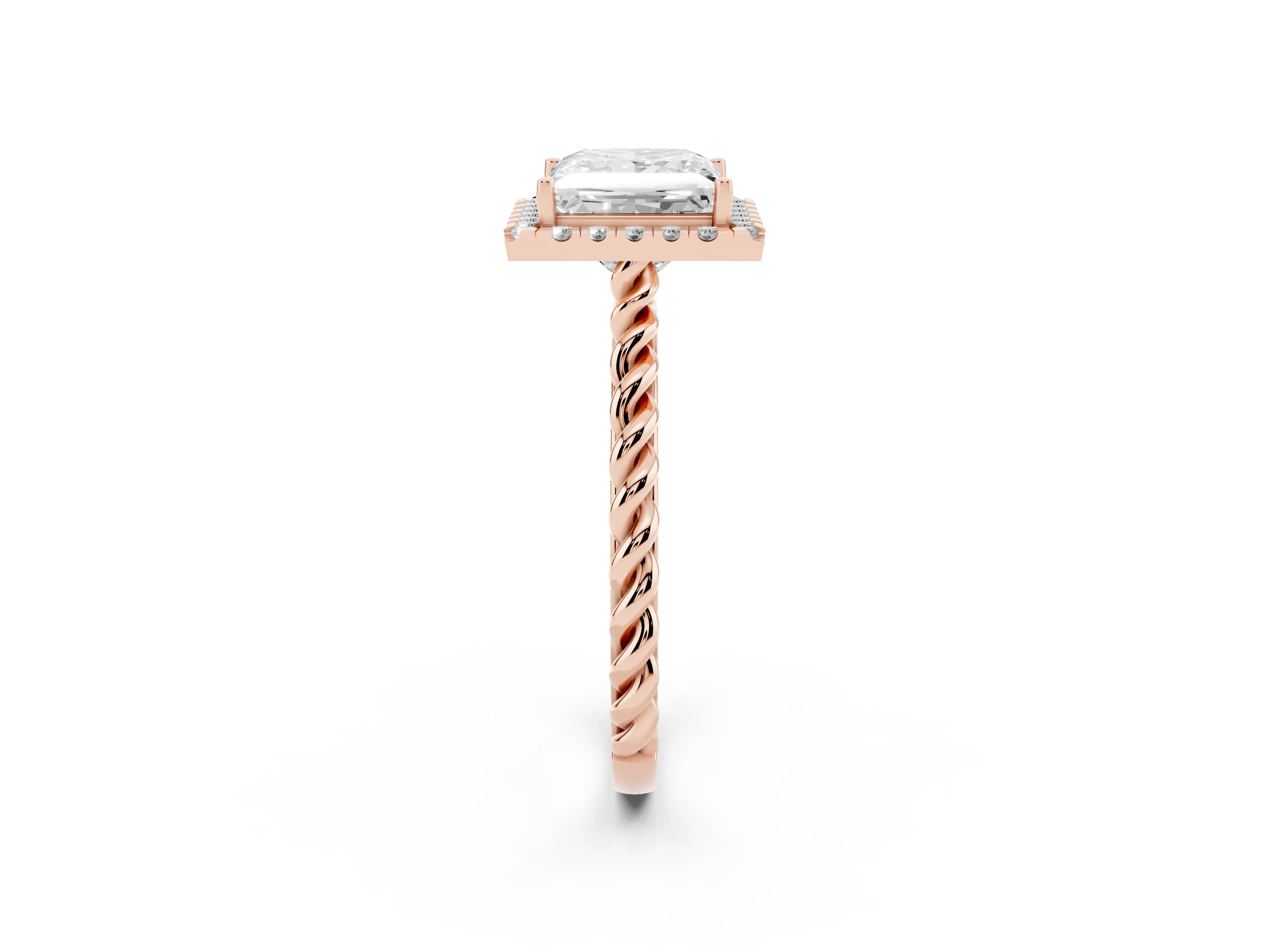 Princess Cut Diamond Halo Ring Set in Rose gold with Plain Twisted Band