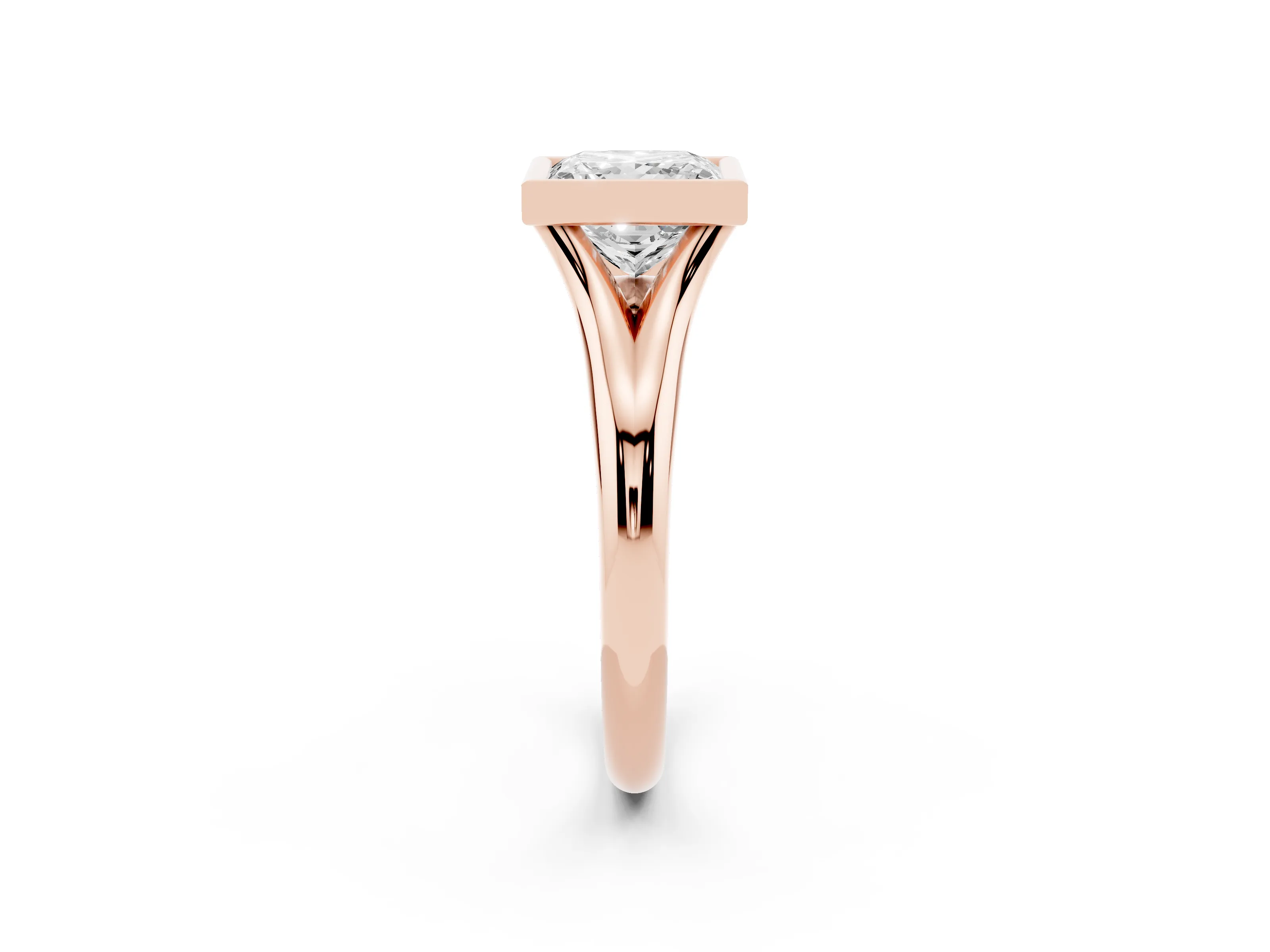 Bezel Set Princess Cut Diamond Solitaire Ring Set in Rose gold with Smooth Band