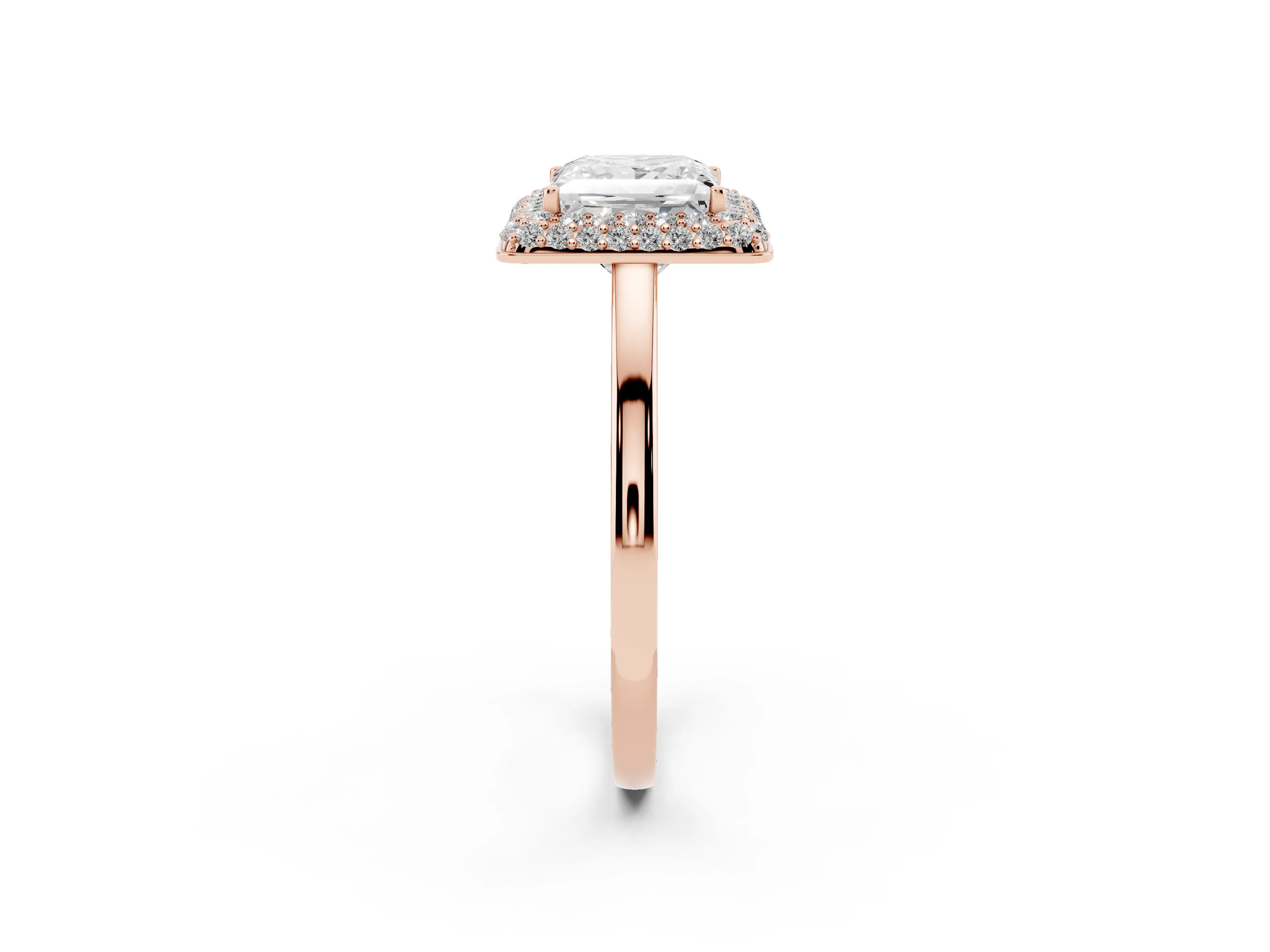 Princess Cut Diamond Halo Engagement Ring Set in Rose gold with Solitaire Band and Prong Setting
