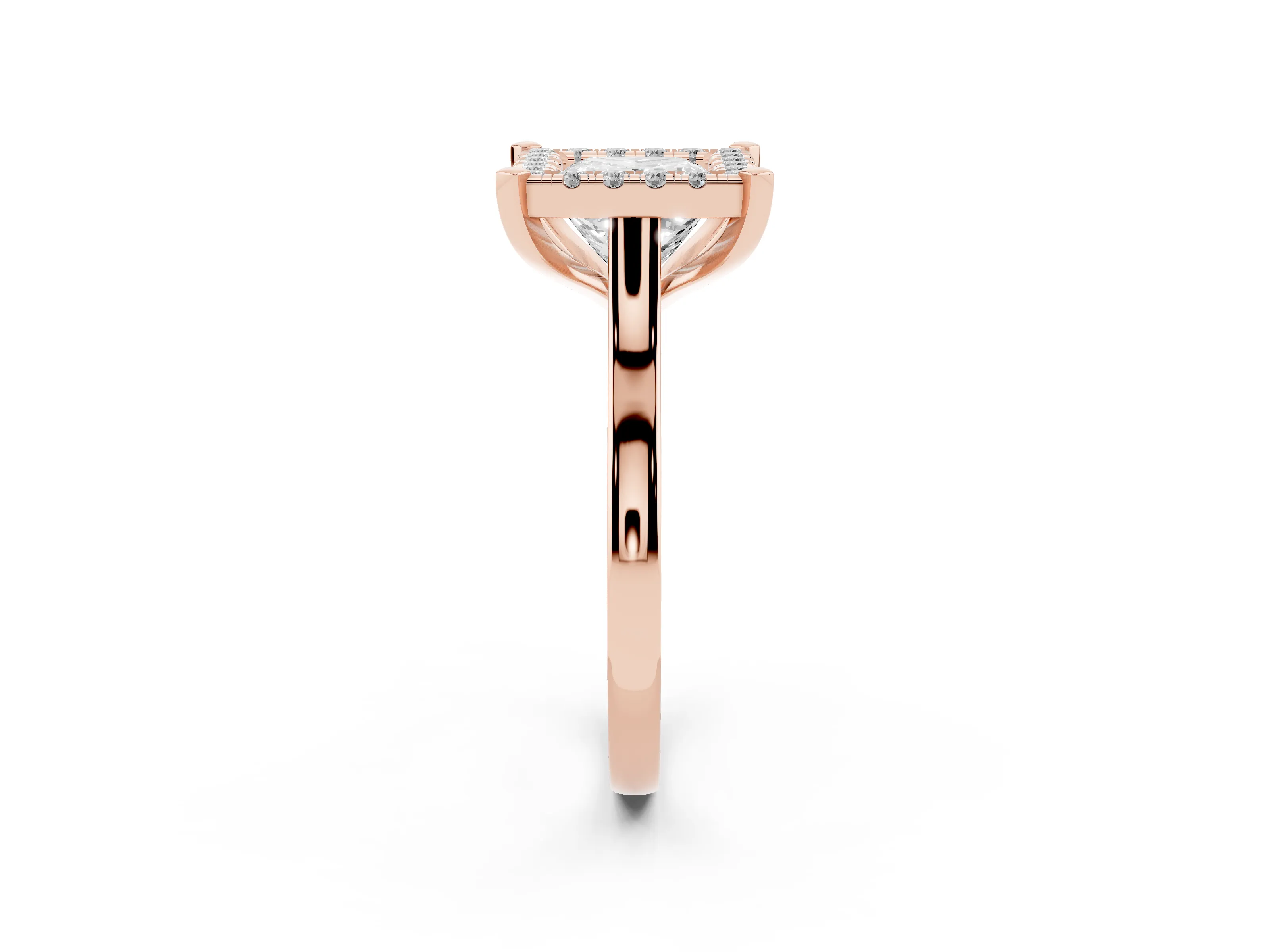 Princess Cut Diamond Cluster Halo Solitaire Ring Set in Rose gold with Prong Setting