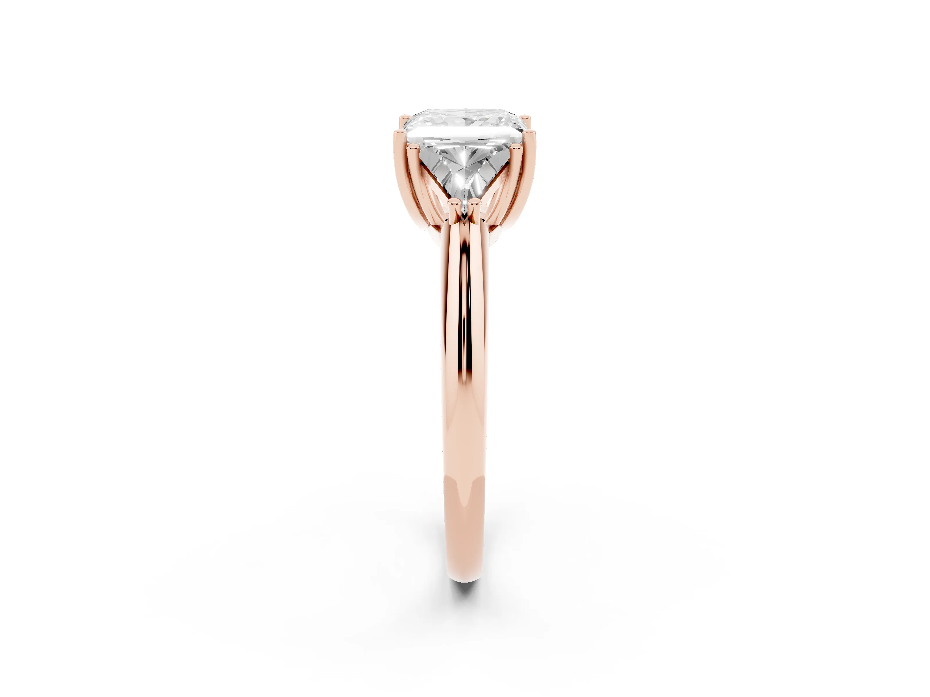 Princess Cut Diamond Three-Stone Engagement Ring Set in Rose gold with Trillion Side Stones