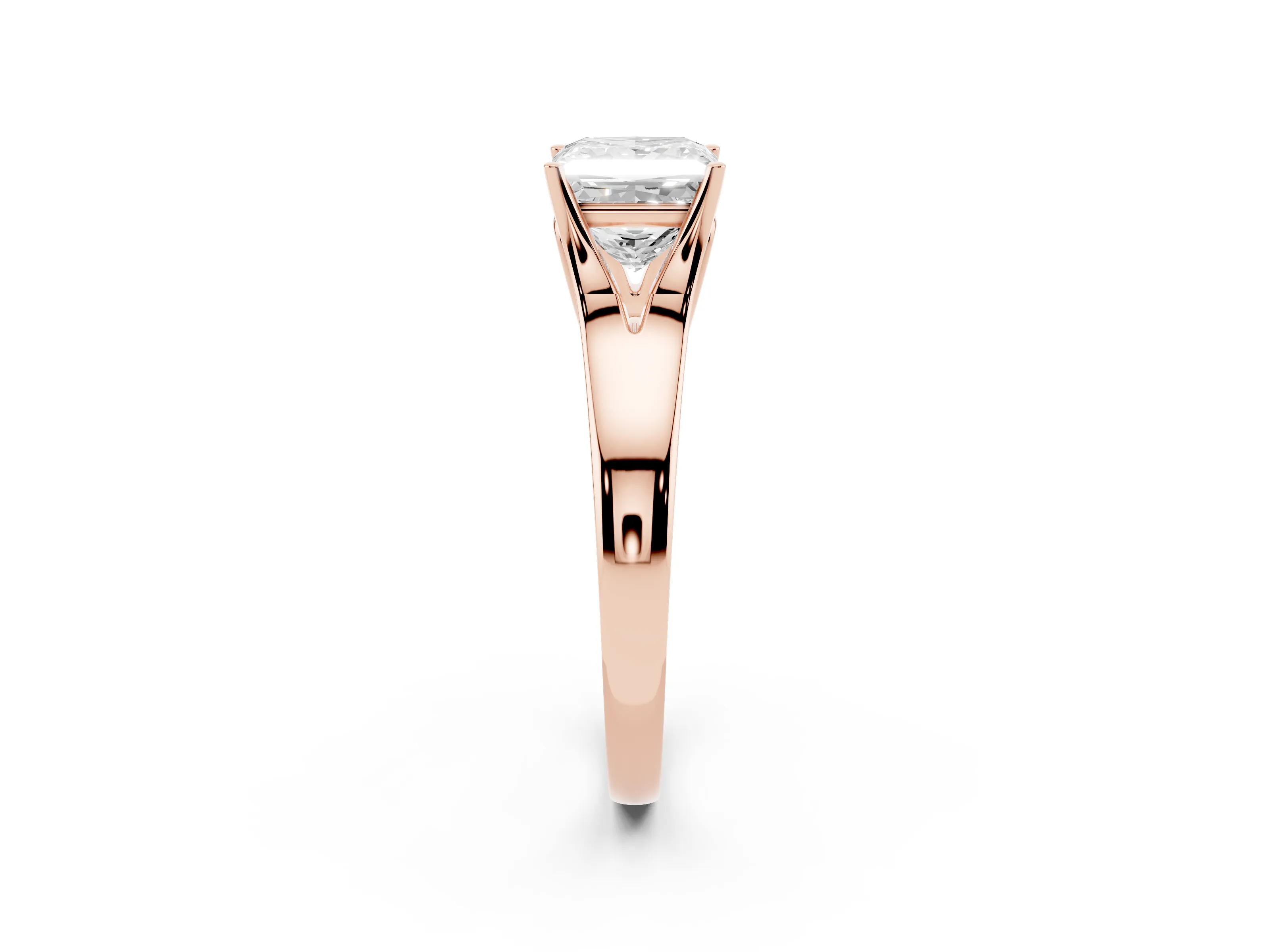 Princess Cut Diamond Solitaire Ring Set in Rose gold with Arched Cathedral Band and Prong Setting