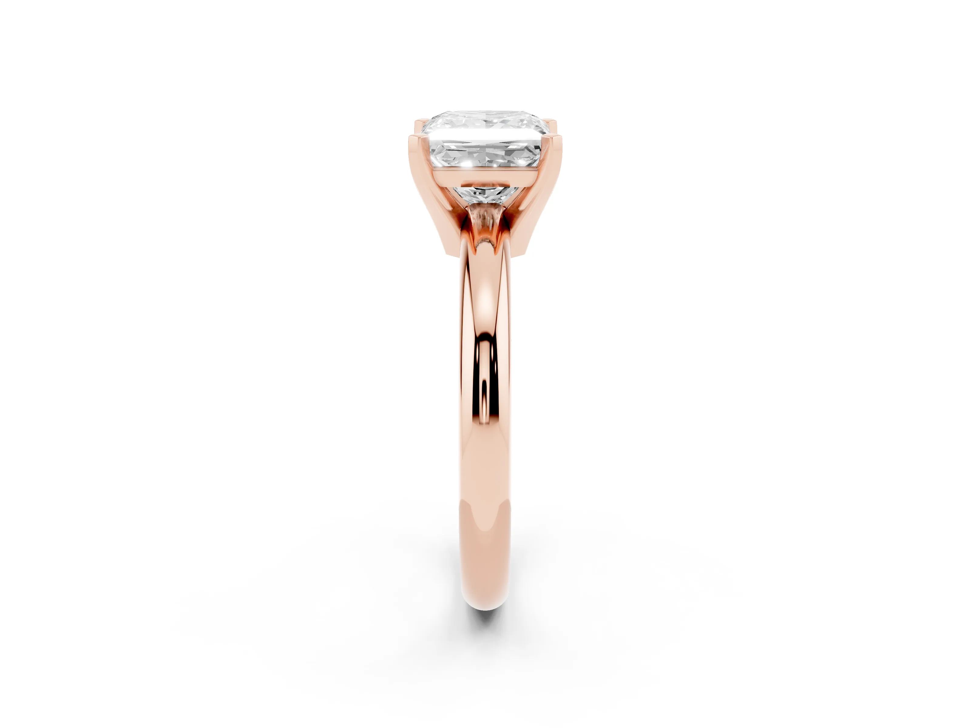 Princess Cut Diamond Solitaire Engagement Ring Set in Rose gold with Round Band and Prong Setting