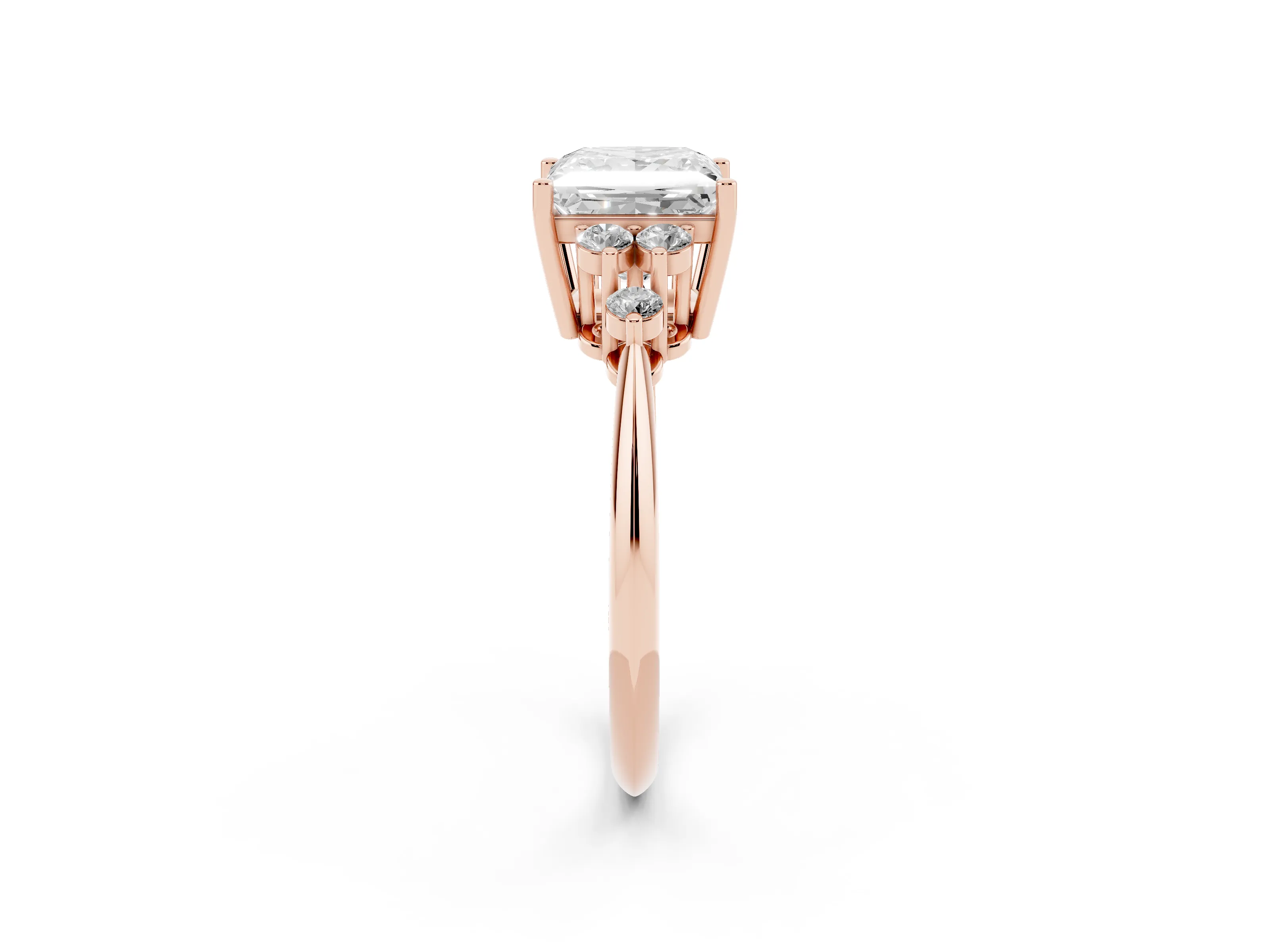 Princess Cut Diamond Cluster Ring Set in Rose gold with Plain Band and Prong Setting