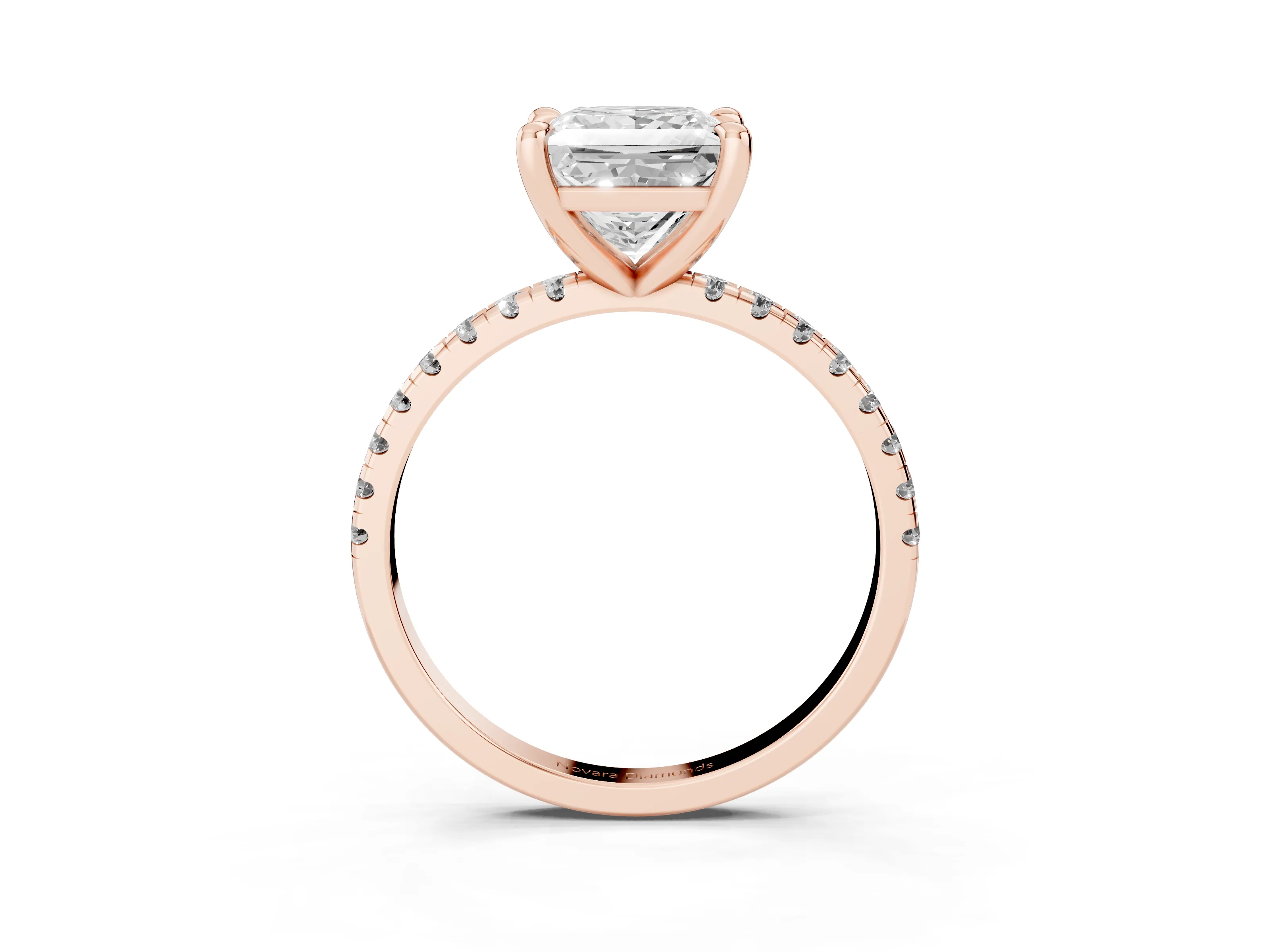 Princess Cut Diamond Brilliant Solitaire Ring Set in Rose gold with Pavé Band and Prong Setting
