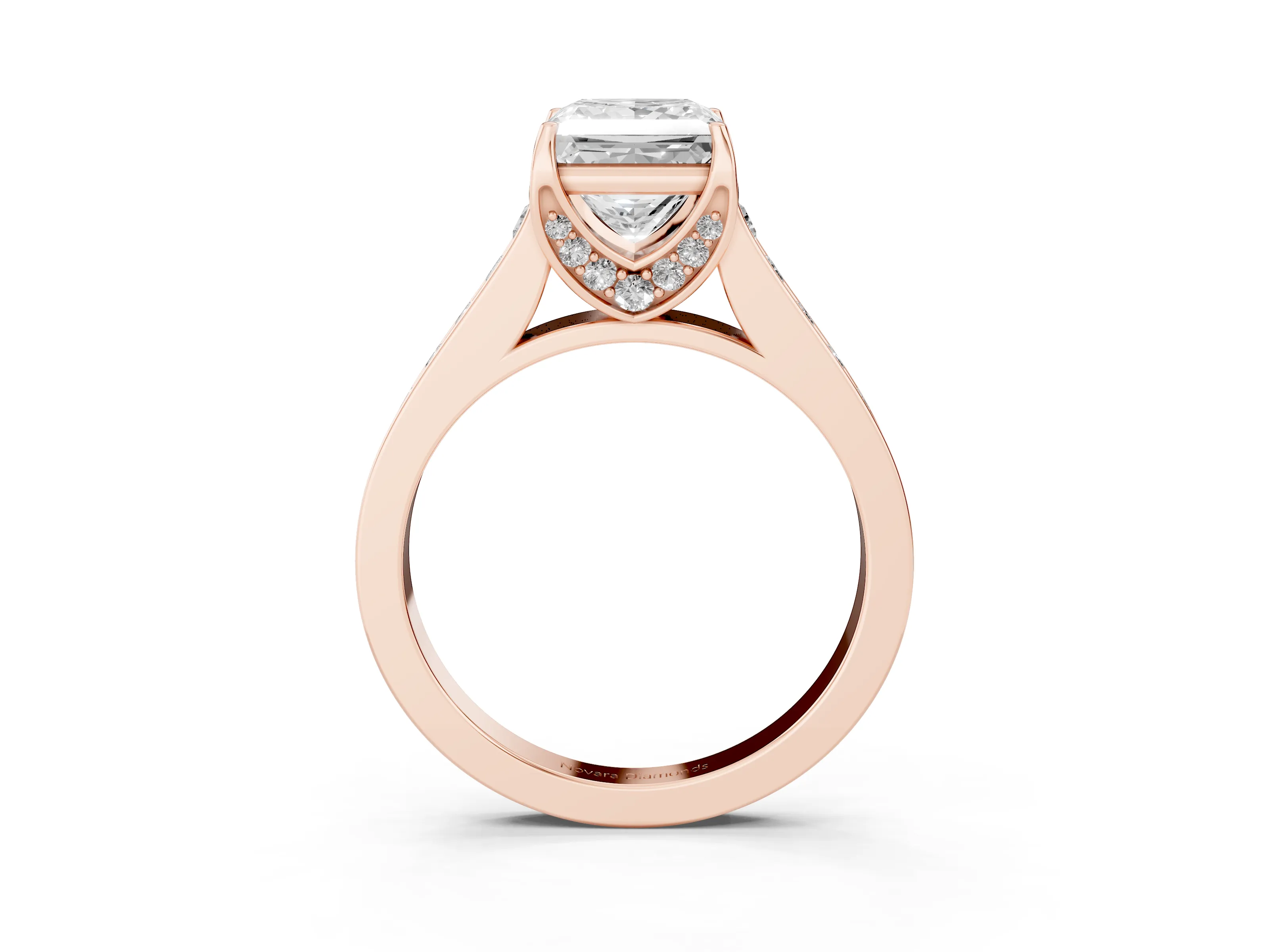 Princess Cut Diamond Solitaire Pavé Engagement Ring Set in Rose gold with Prong Setting