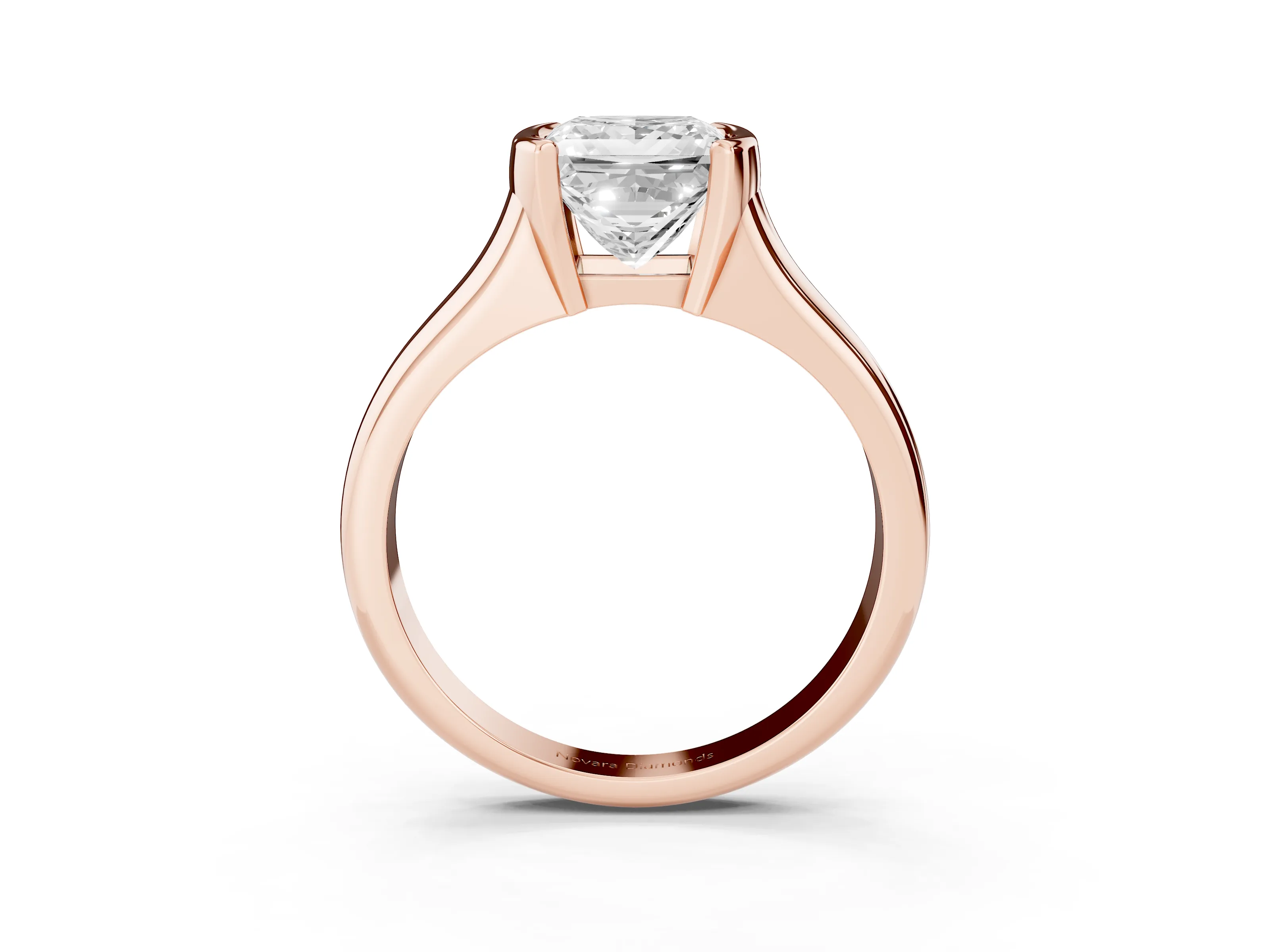 Princess Cut Diamond Solitaire Tension Set Ring Set in Rose gold with Split Shank Band