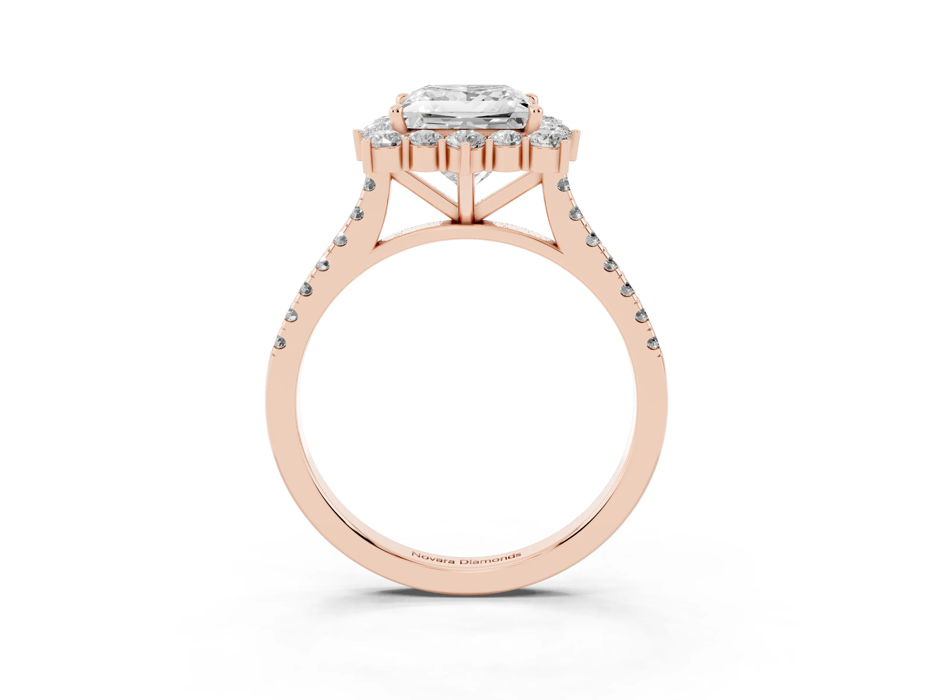 Princess Cut Diamond Halo Ring Set in Rose gold with Pavé Band and Prong Setting