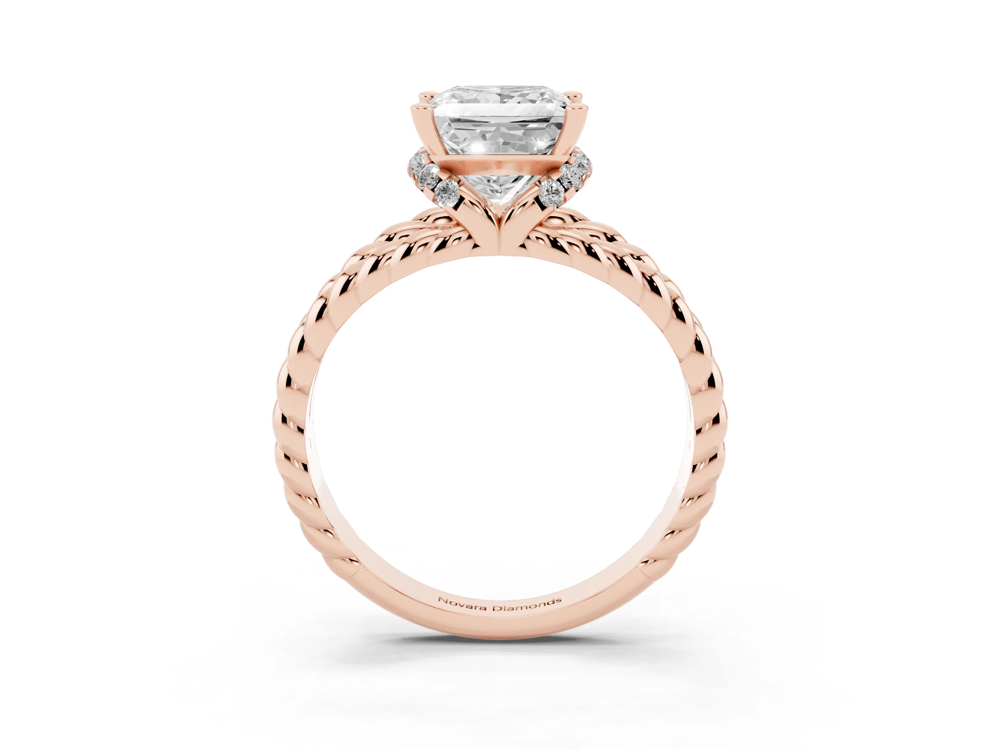 Princess Cut Diamond Halo Ring Set in Rose gold with Twisted Band and Prong Setting