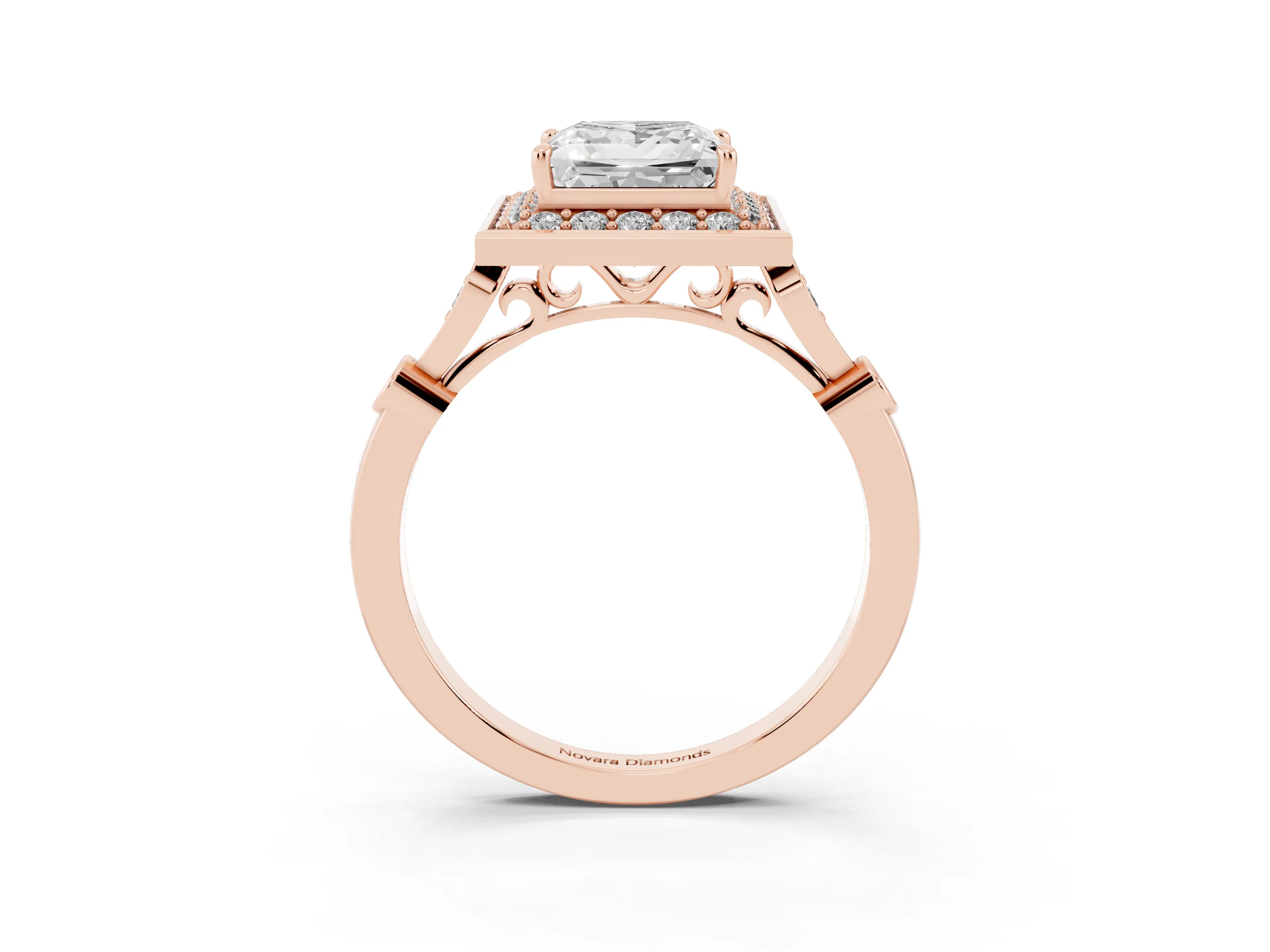 Princess Cut Diamond Halo Engagement Ring Set in Rose gold with Twisted Band and Prong Setting