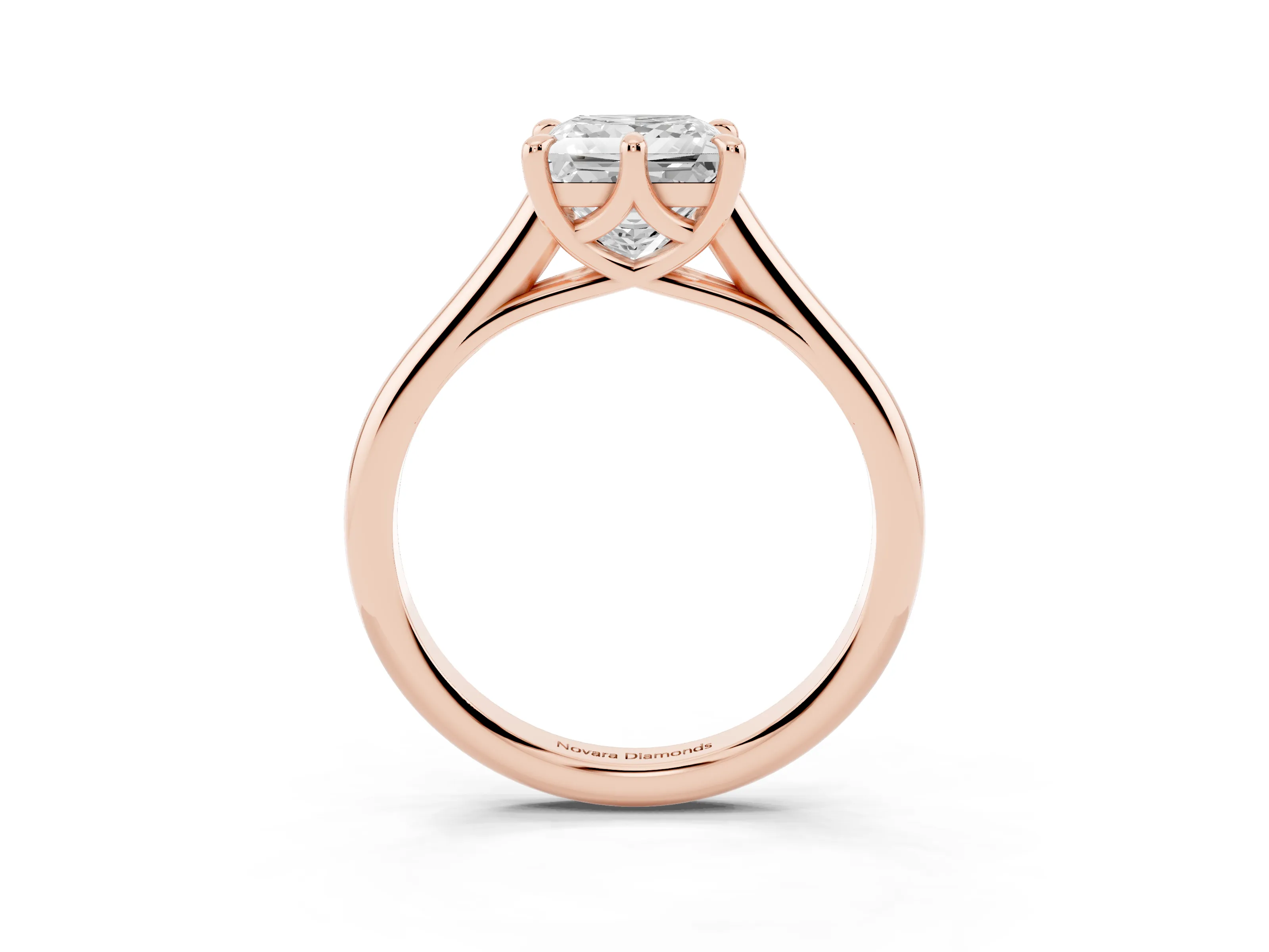 Princess Cut Diamond Solitaire Engagement Ring Set in Rose gold with Prong Setting and Plain Classic Band