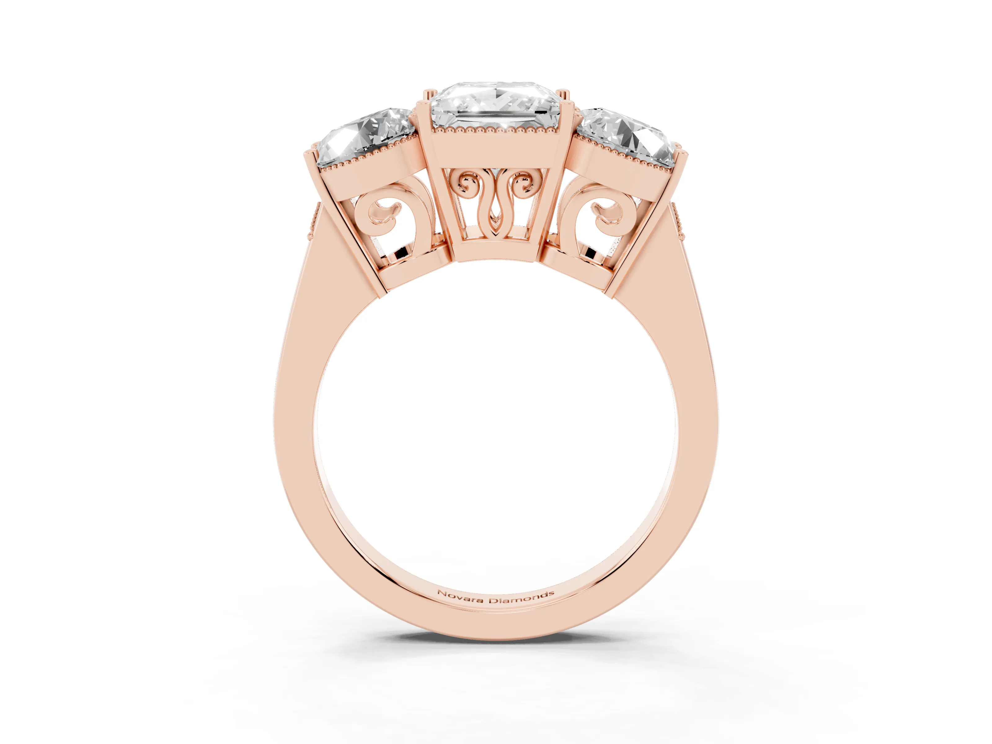 Princess Cut Diamond Three-Stone Engagement Ring Set in Rose gold with Polished Band