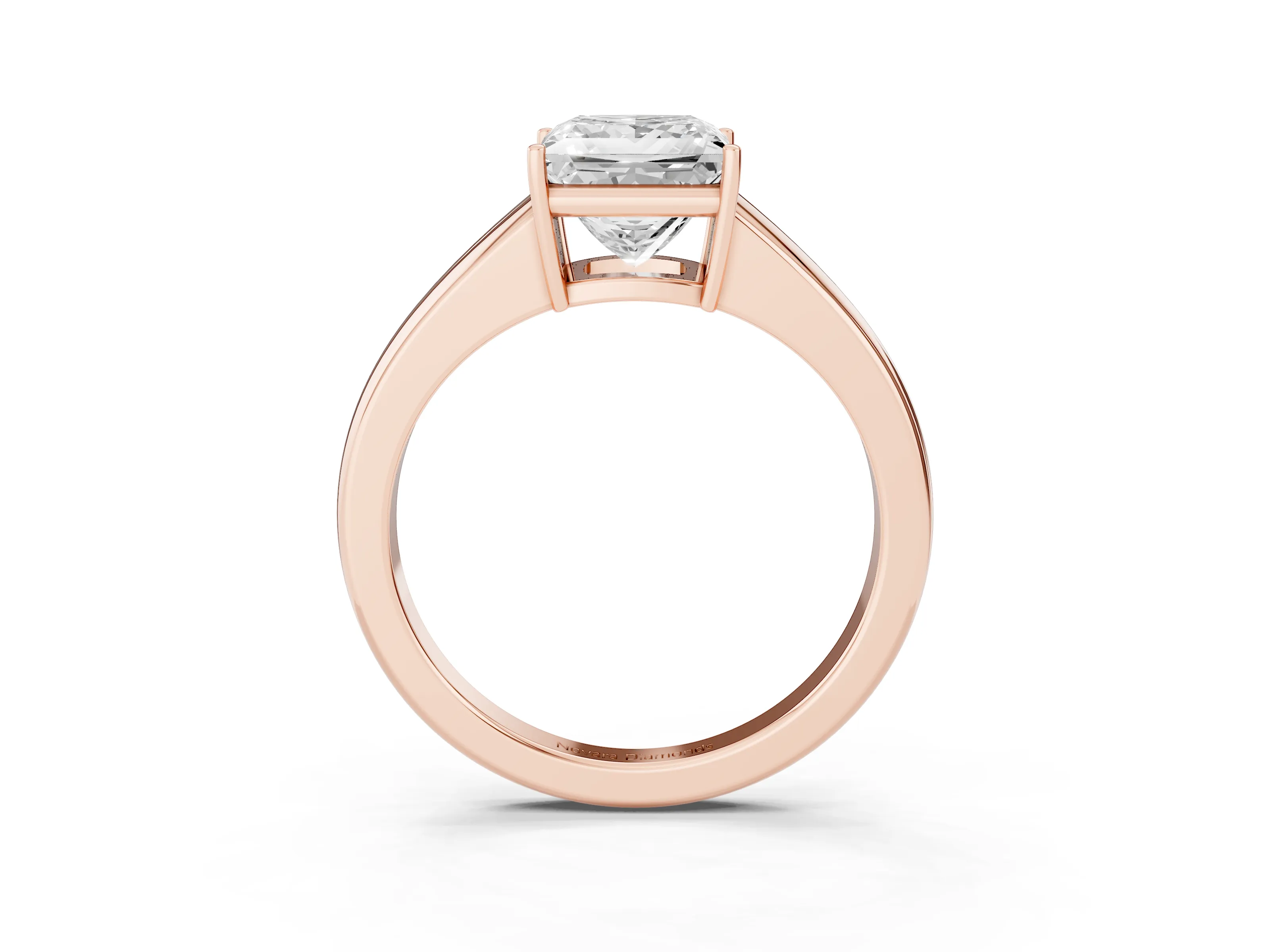 Princess Cut Diamond Solitaire Ring Set in Rose gold with Tapered Band and Prong Setting