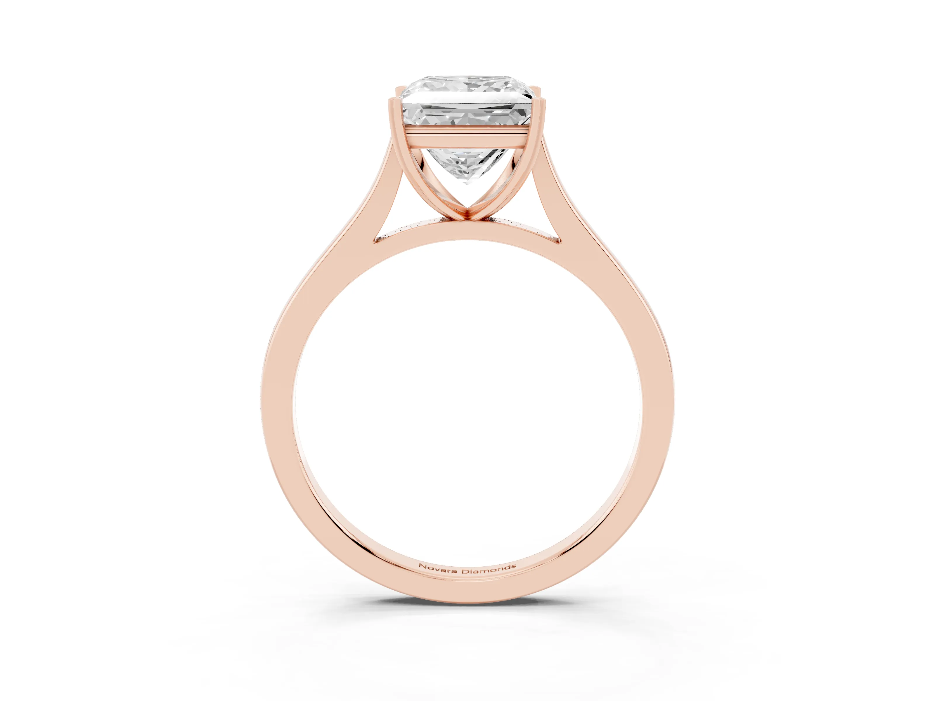 Princess Cut Diamond Solitaire Heart Prong Engagement Ring Set in Rose gold with Tapered Band