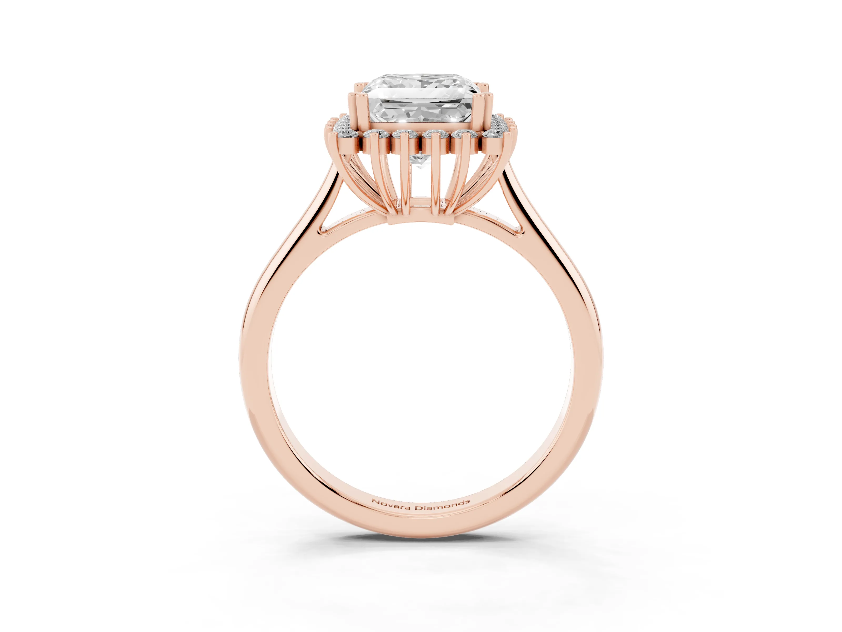 Princess Cut Diamond Halo Ring Set in Rose gold with Plain Solitaire Band and Prong Setting