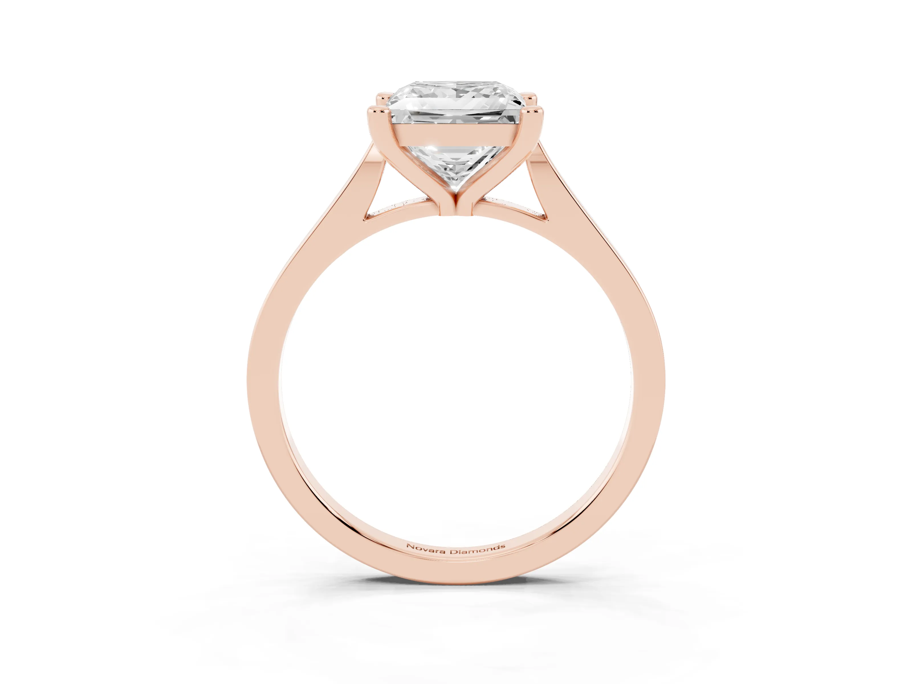Princess Cut Diamond Solitaire Ring Set in Rose gold with Prong Setting and Tapered Band