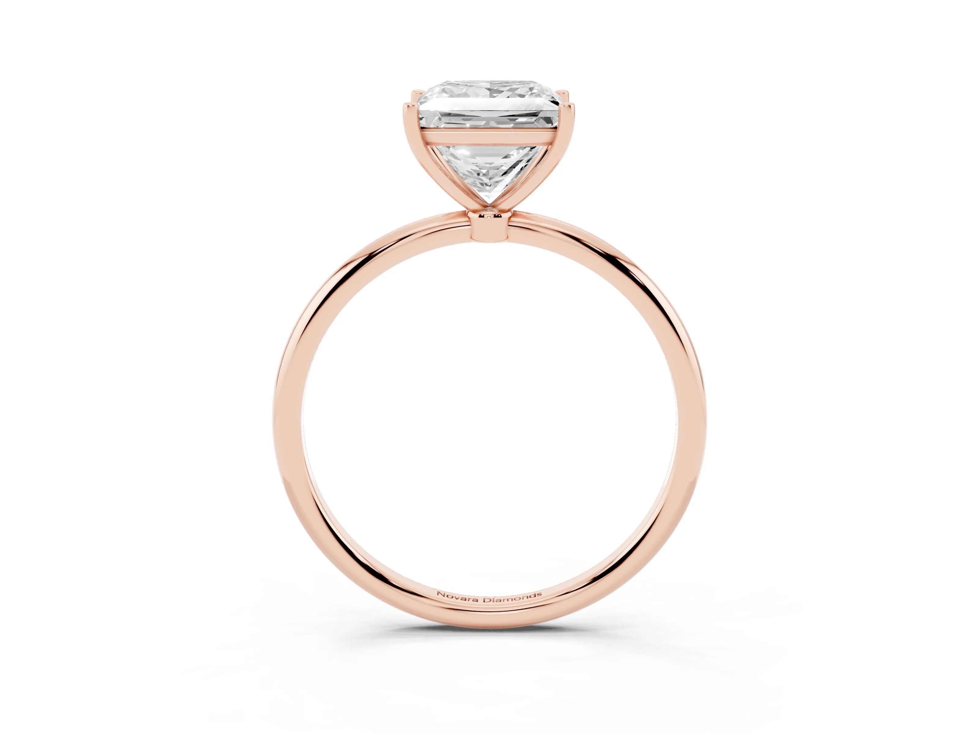 Princess Cut Diamond Solitaire Engagement Ring Set in Rose gold with Thin Band and Prong Setting