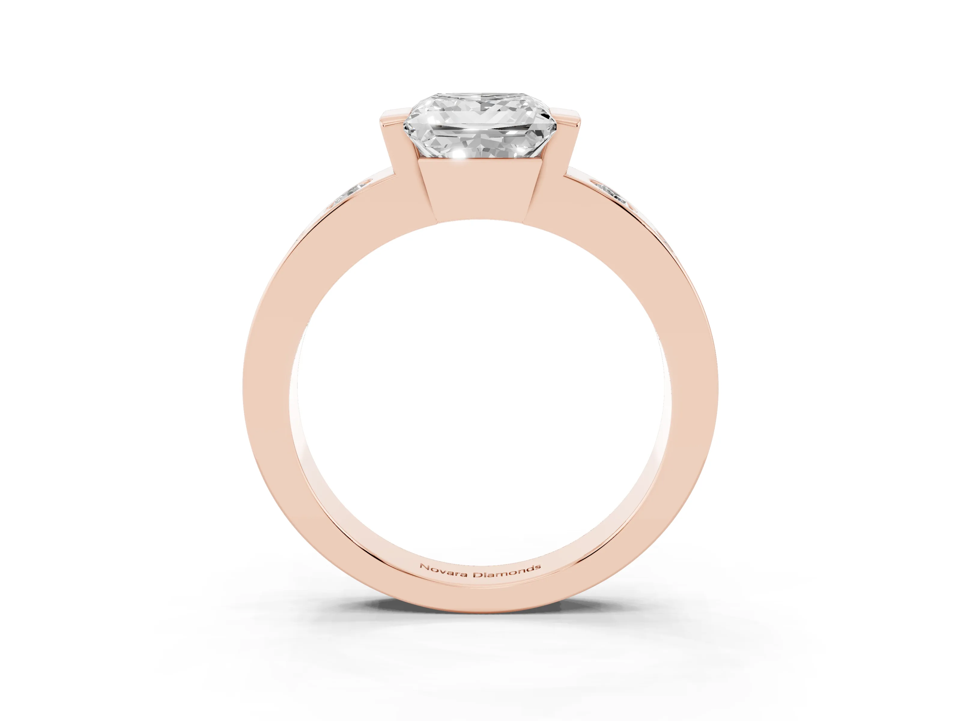 Princess Cut Diamond Channel-Set Band Ring Set in Rose gold with Bezel Prong Setting