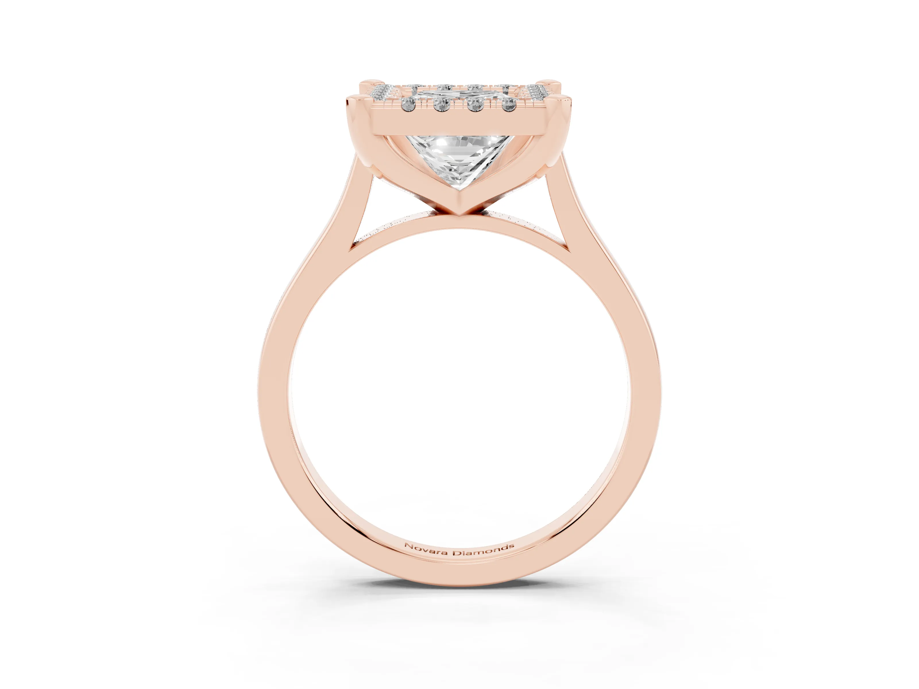 Princess Cut Diamond Cluster Halo Solitaire Ring Set in Rose gold with Prong Setting