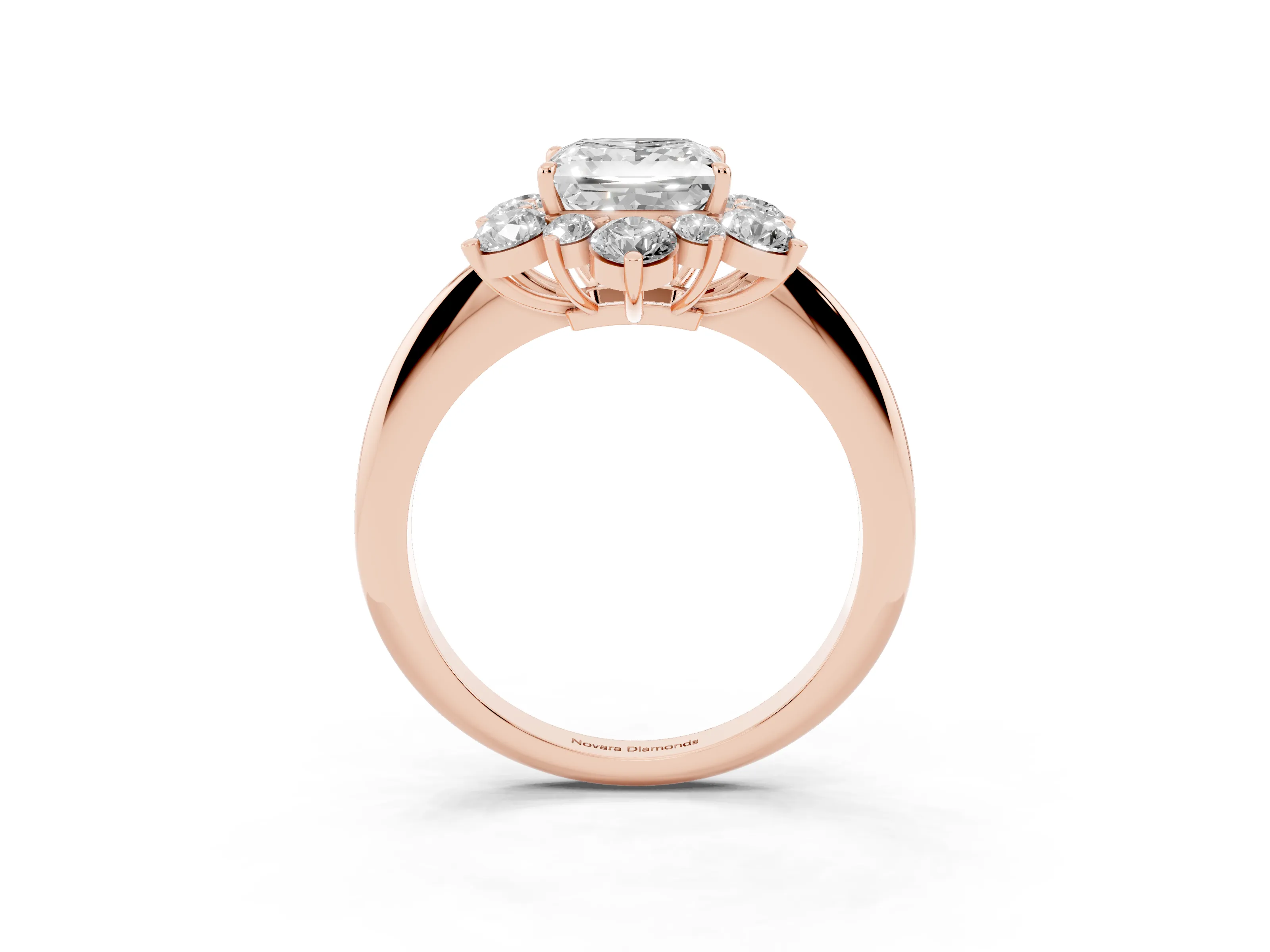 Princess Cut Diamond Cluster Halo Ring Set in Rose gold with Solitaire Band and Prong Setting