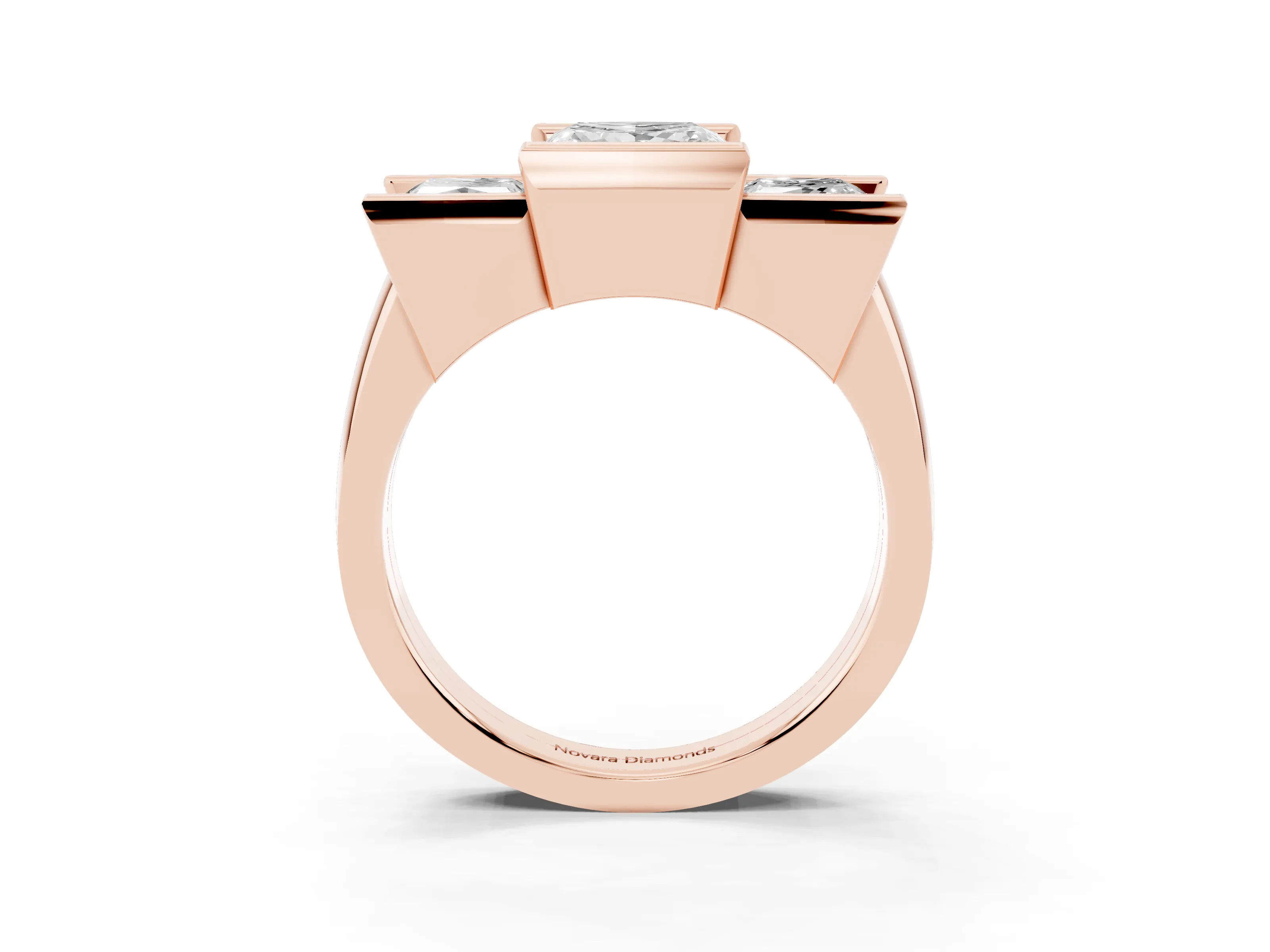 Princess Cut Diamond Three-Stone Channel Set Ring Set in Rose gold with Smooth Polished Band