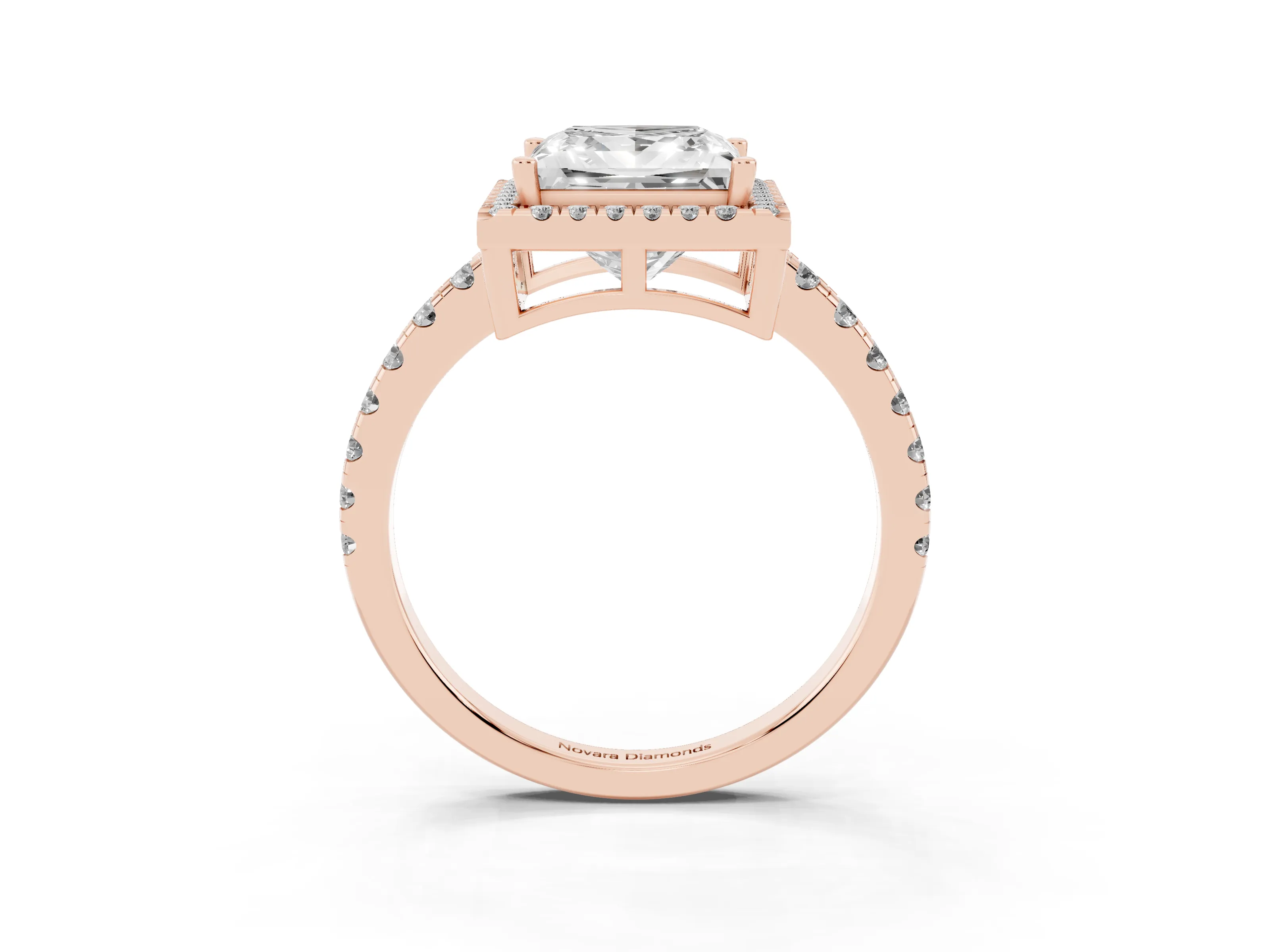 Princess Cut Diamond Halo Ring Set in Rose gold with Delicate Pavé Band and Prong Setting
