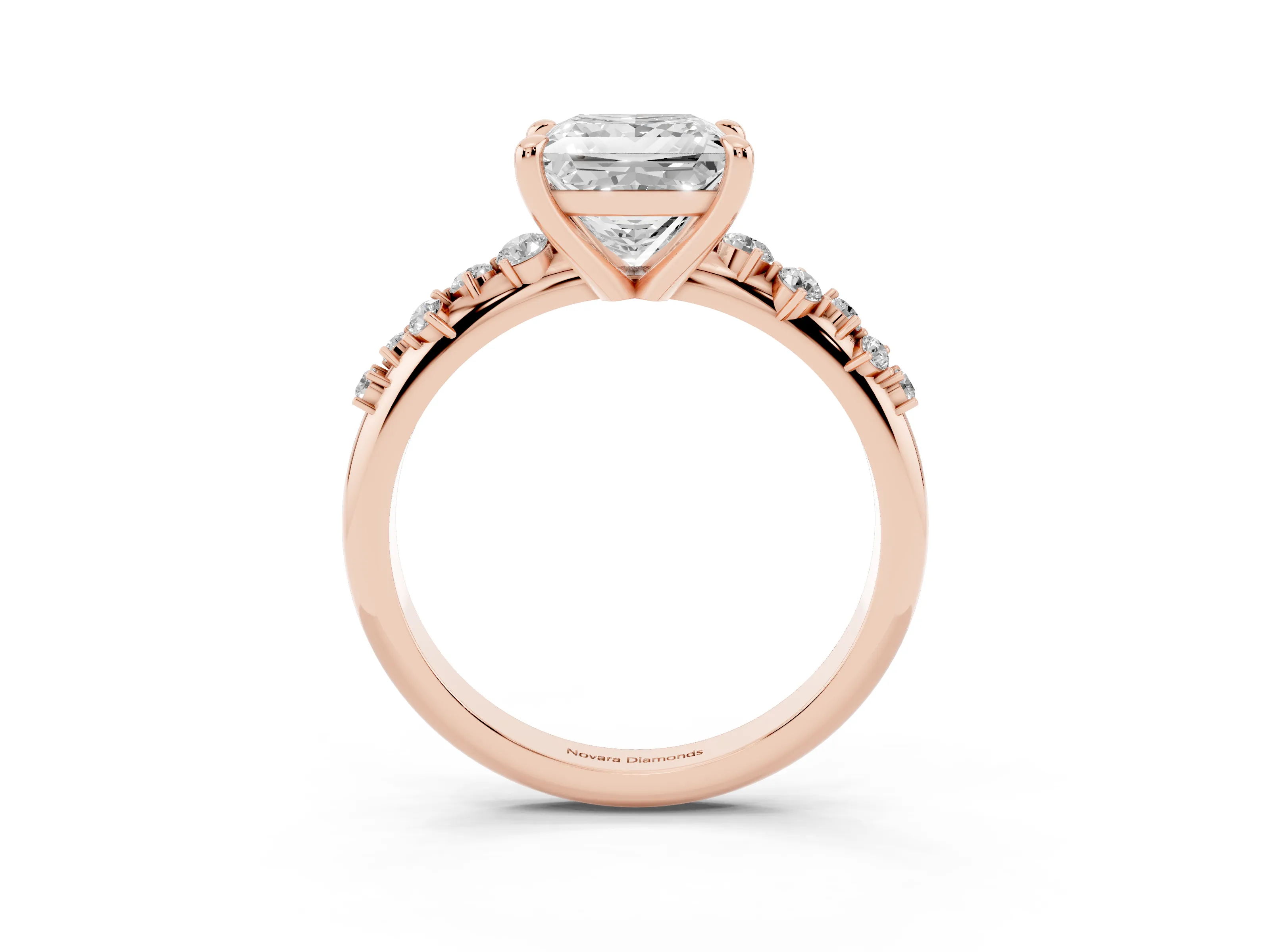 Princess Cut Diamond Solitaire Vine Band Ring Set in Rose gold with Round Accents and Prong Setting