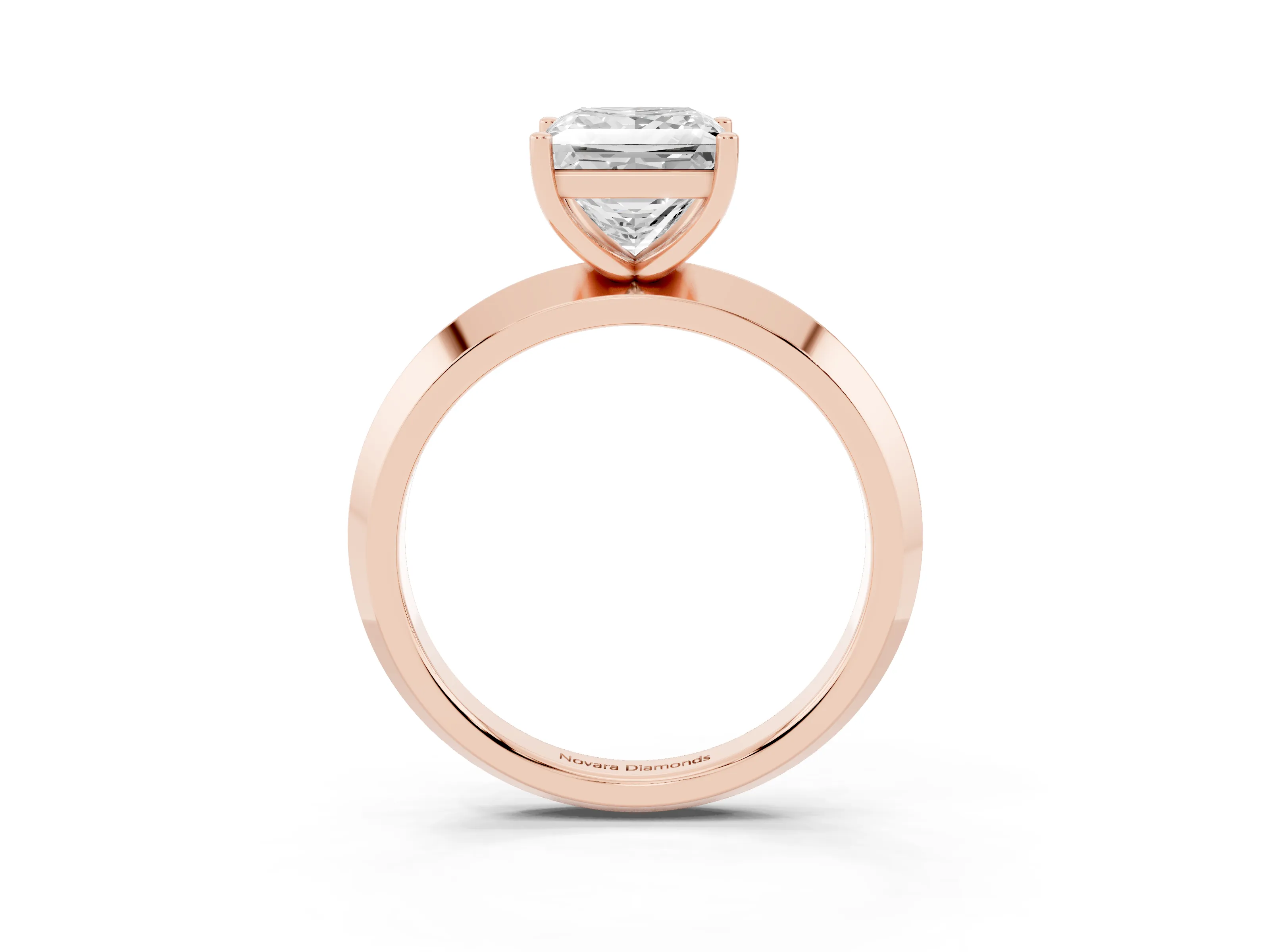 Princess Cut Diamond Solitaire Engagement Ring Set in Rose gold with Flat Band and Prong Setting