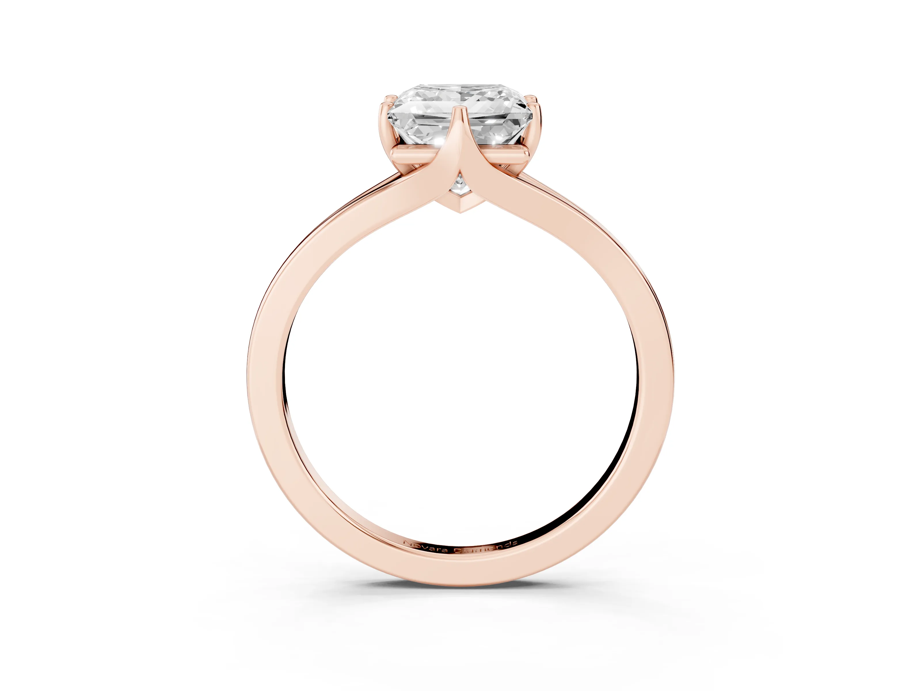 Princess Cut Diamond Solitaire Ring Set in Rose gold with Polished Tapered Band and Prong Setting
