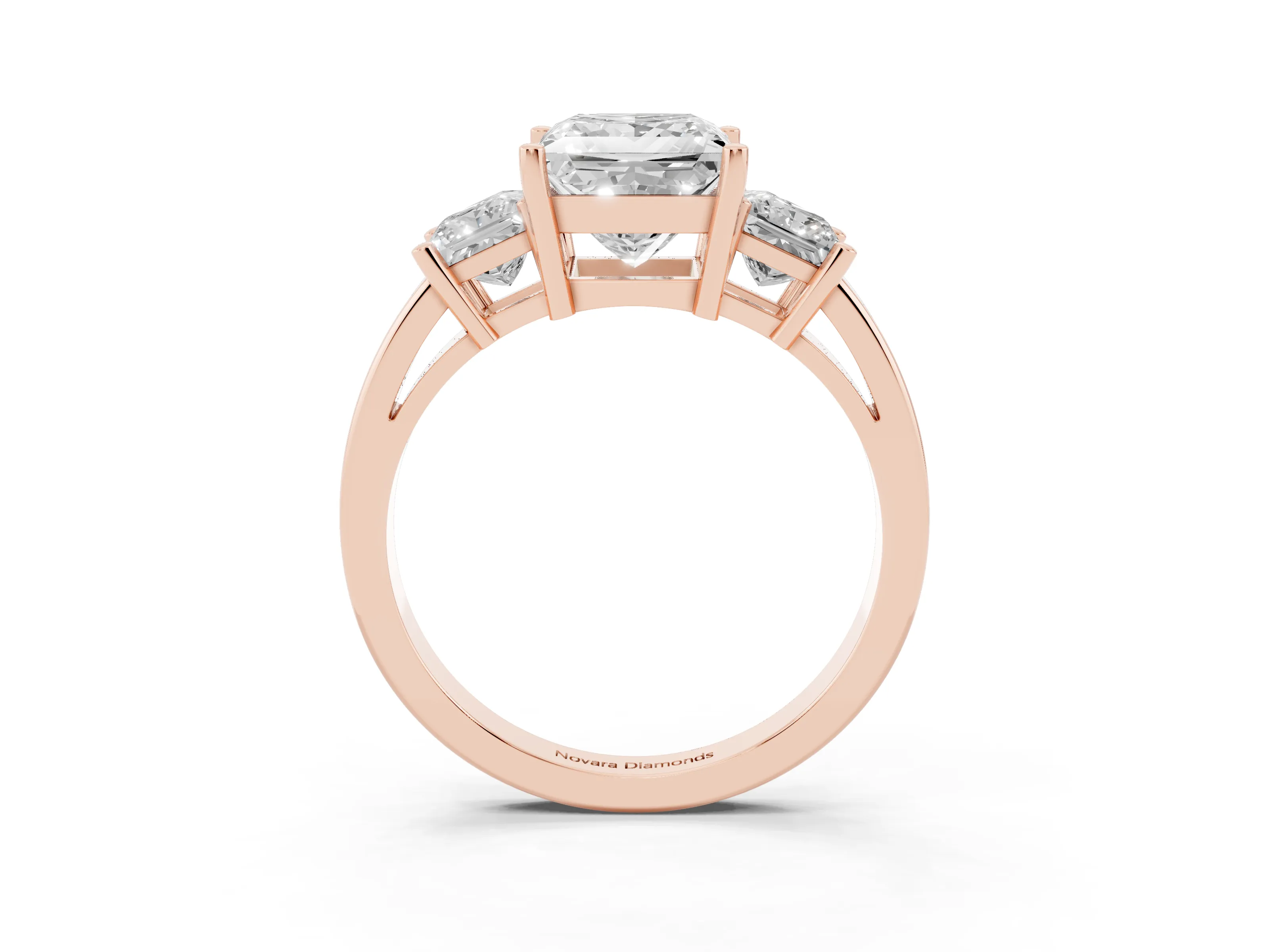 Three-Stone Princess Cut Diamond Solitaire Ring Set in Rose gold with Prong Setting