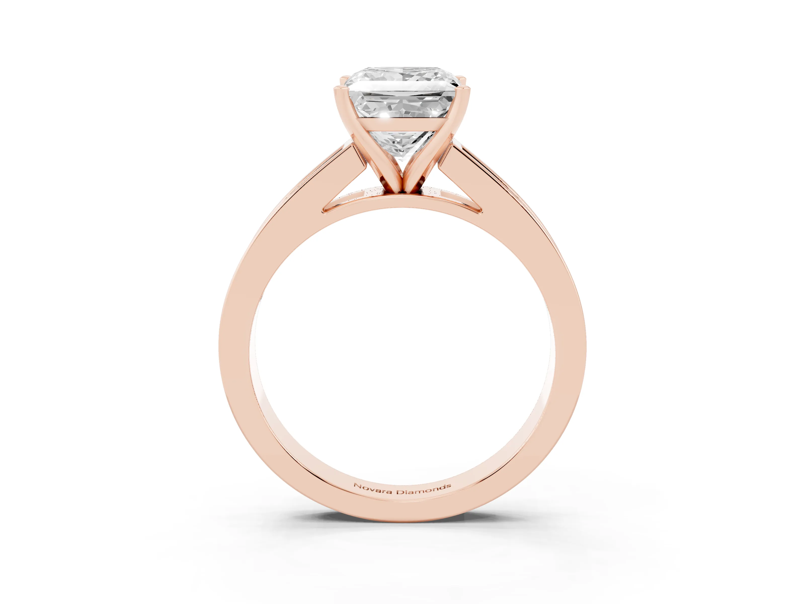 Princess Cut Diamond Solitaire Ring Set in Rose gold with Channel-Set Band and Prong Setting