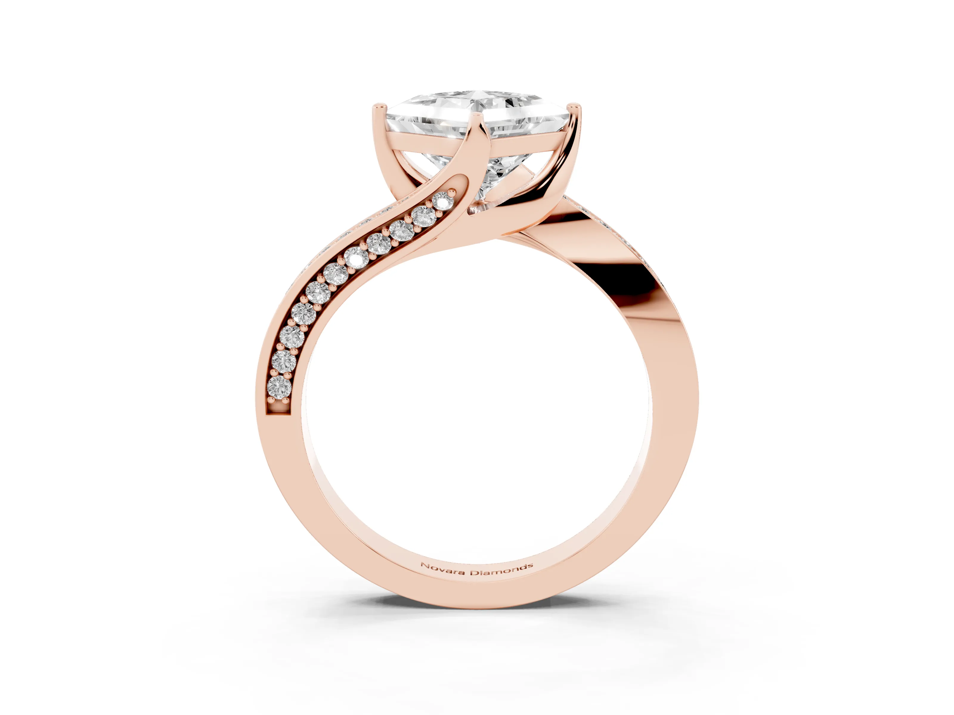 Princess Cut Diamond Solitaire Ring Set in Rose gold with Intertwined Pavé Twist Band