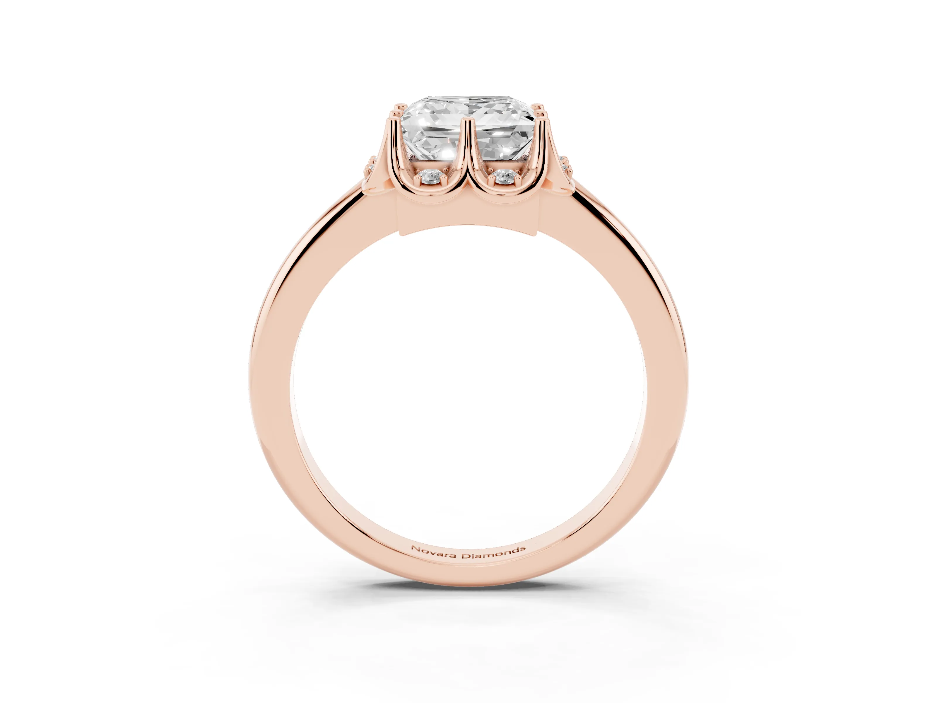 Princess Cut Diamond Round Cluster Halo Ring Set in Rose gold with Solitaire Band and Prong Setting