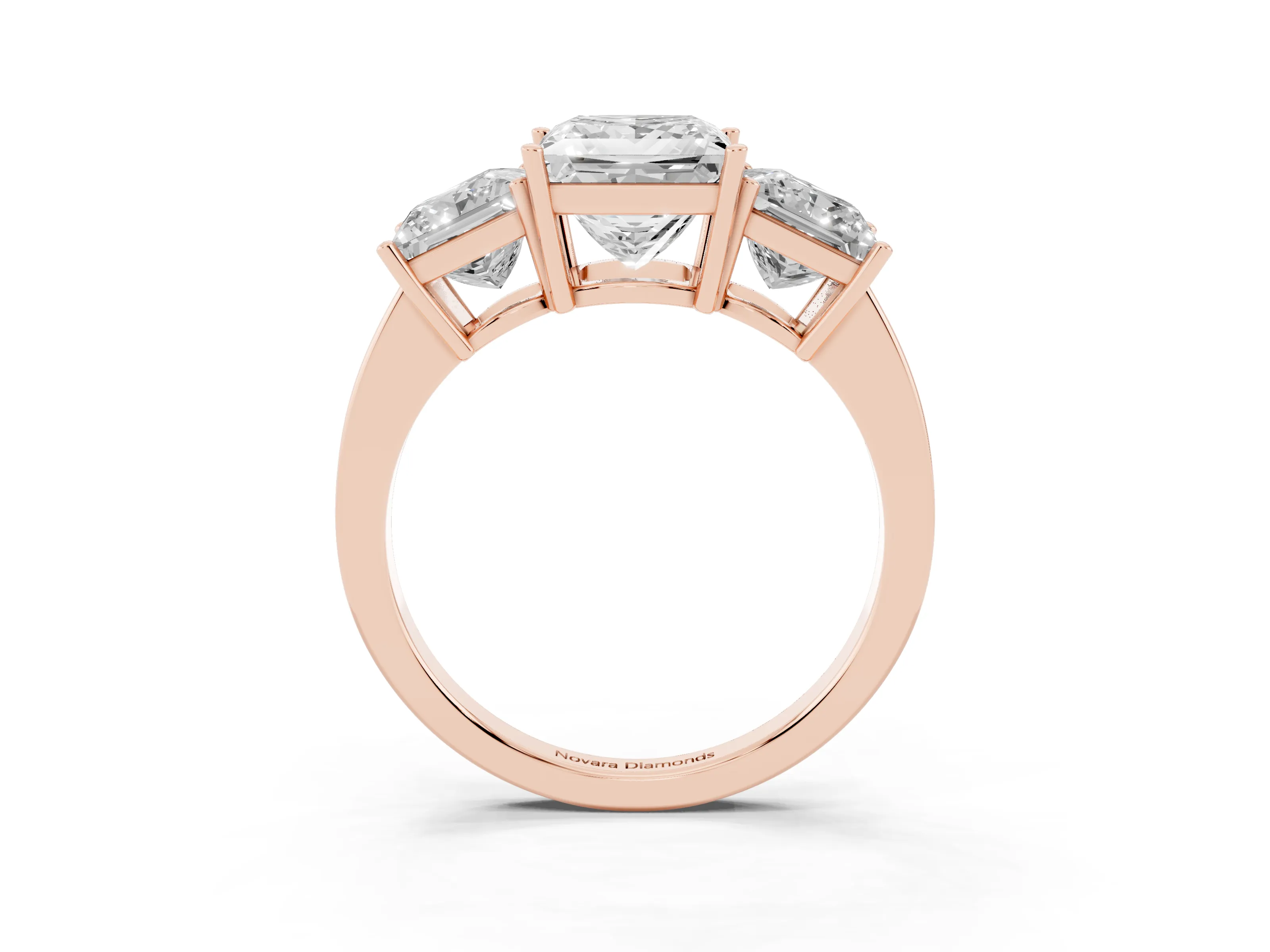 Princess Cut Diamond Three-Stone Engagement Ring Set in Rose gold with Flat Band