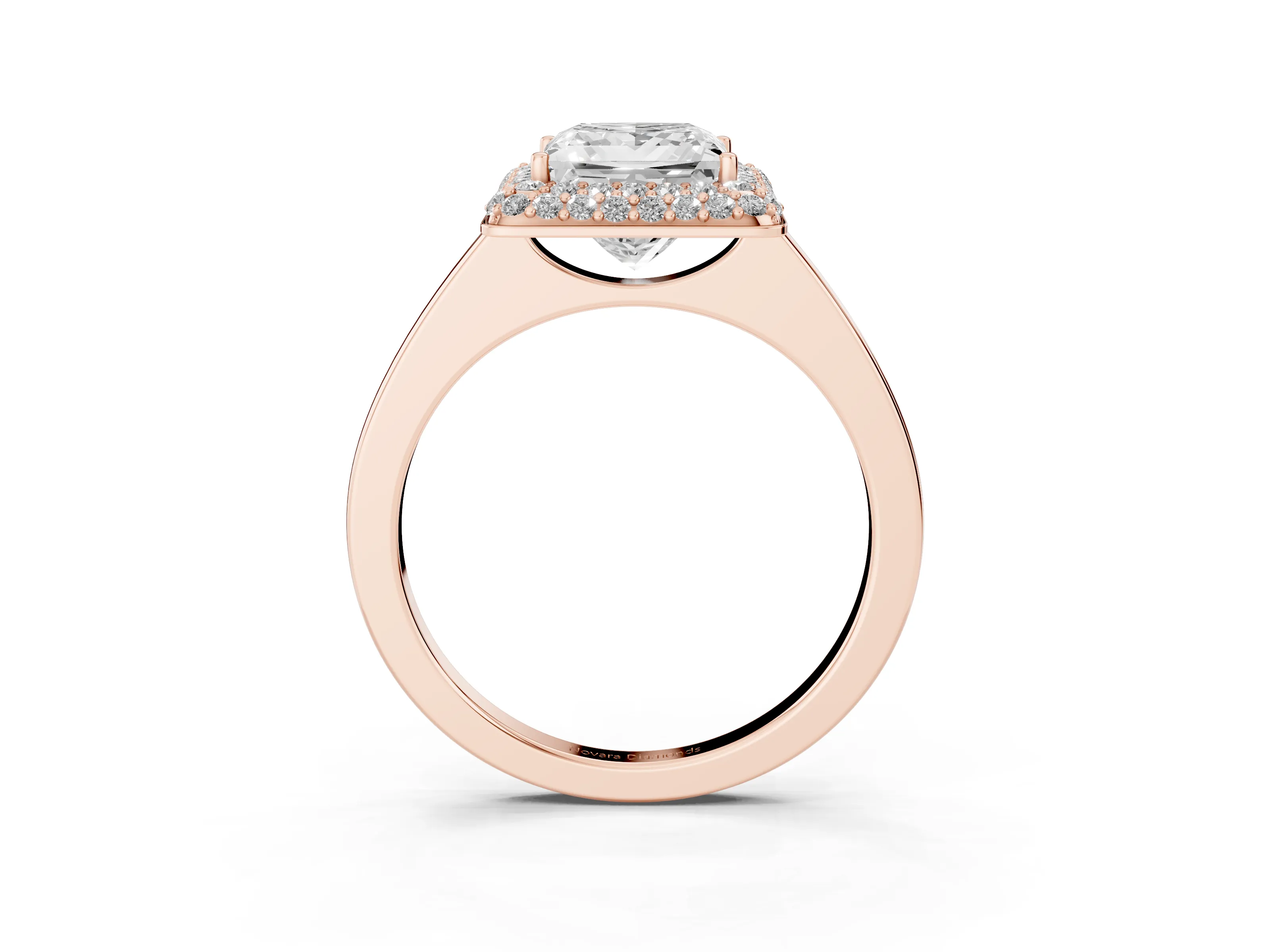 Princess Cut Diamond Halo Engagement Ring Set in Rose gold with Solitaire Band and Prong Setting