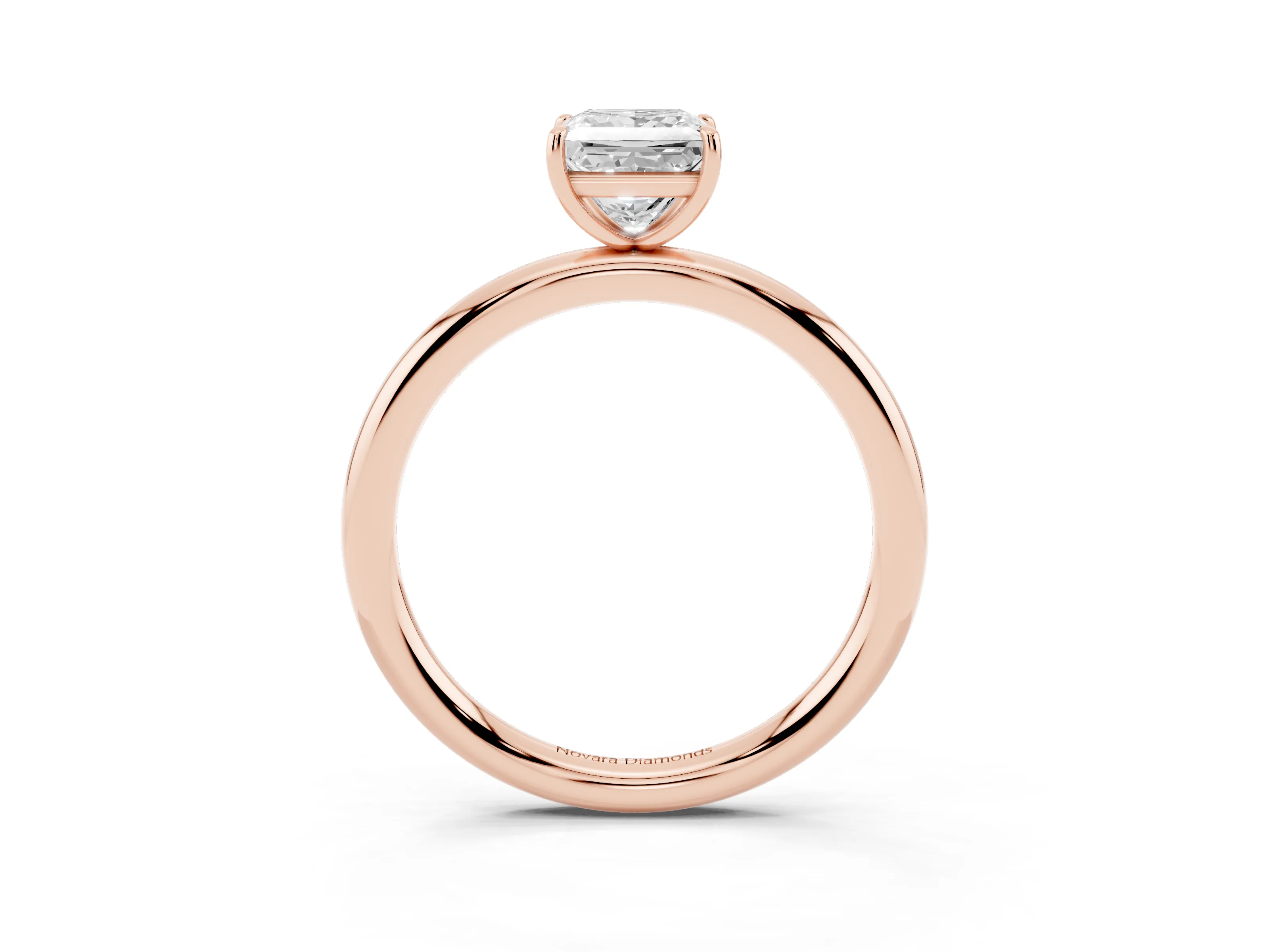 Princess Cut Diamond Solitaire Ring Set in Rose gold with Prong Setting on a Polished Plain Band