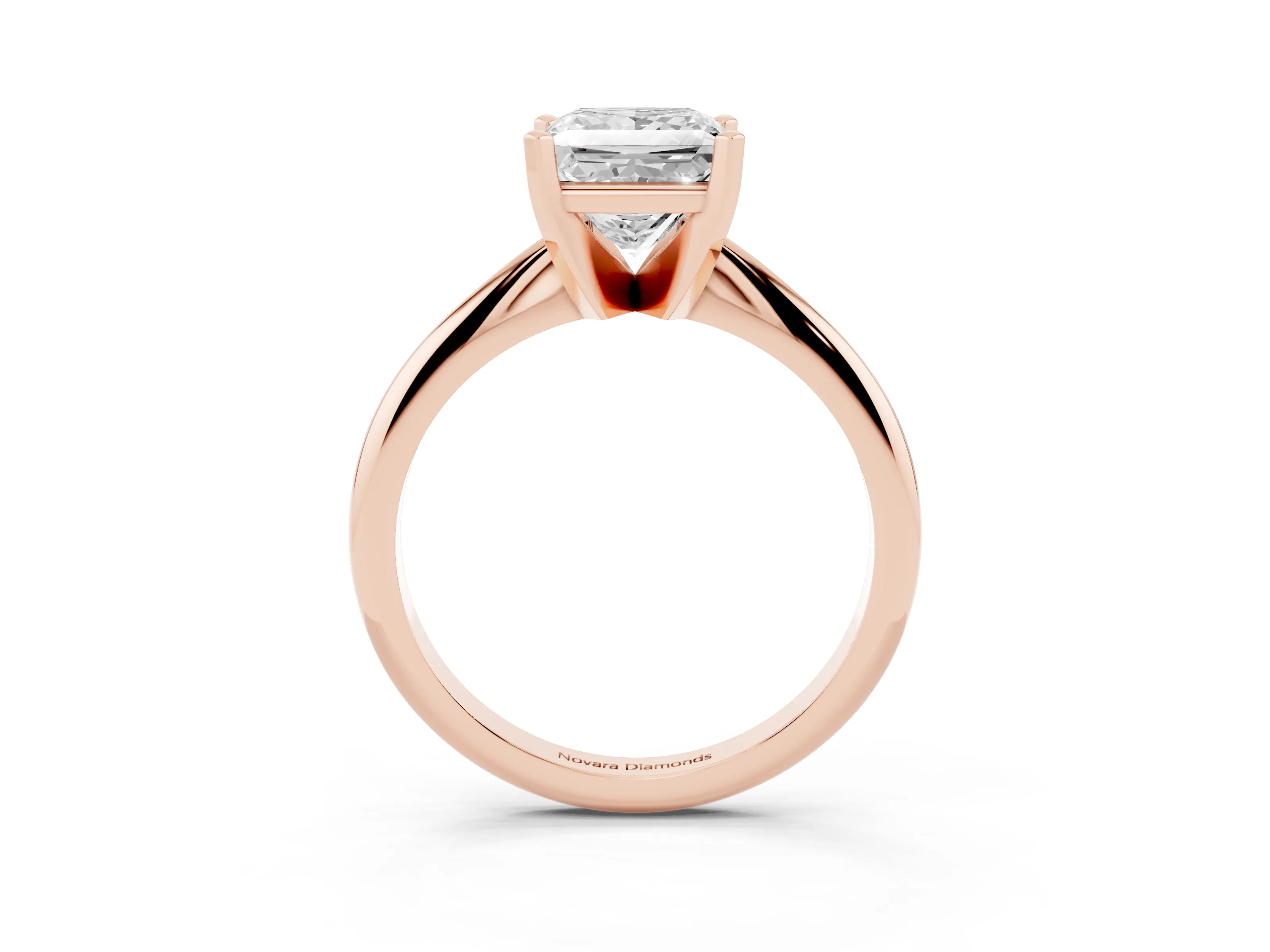 Princess Cut Diamond Solitaire Ring Set in Rose gold with Prong Setting on a Plain Round Band