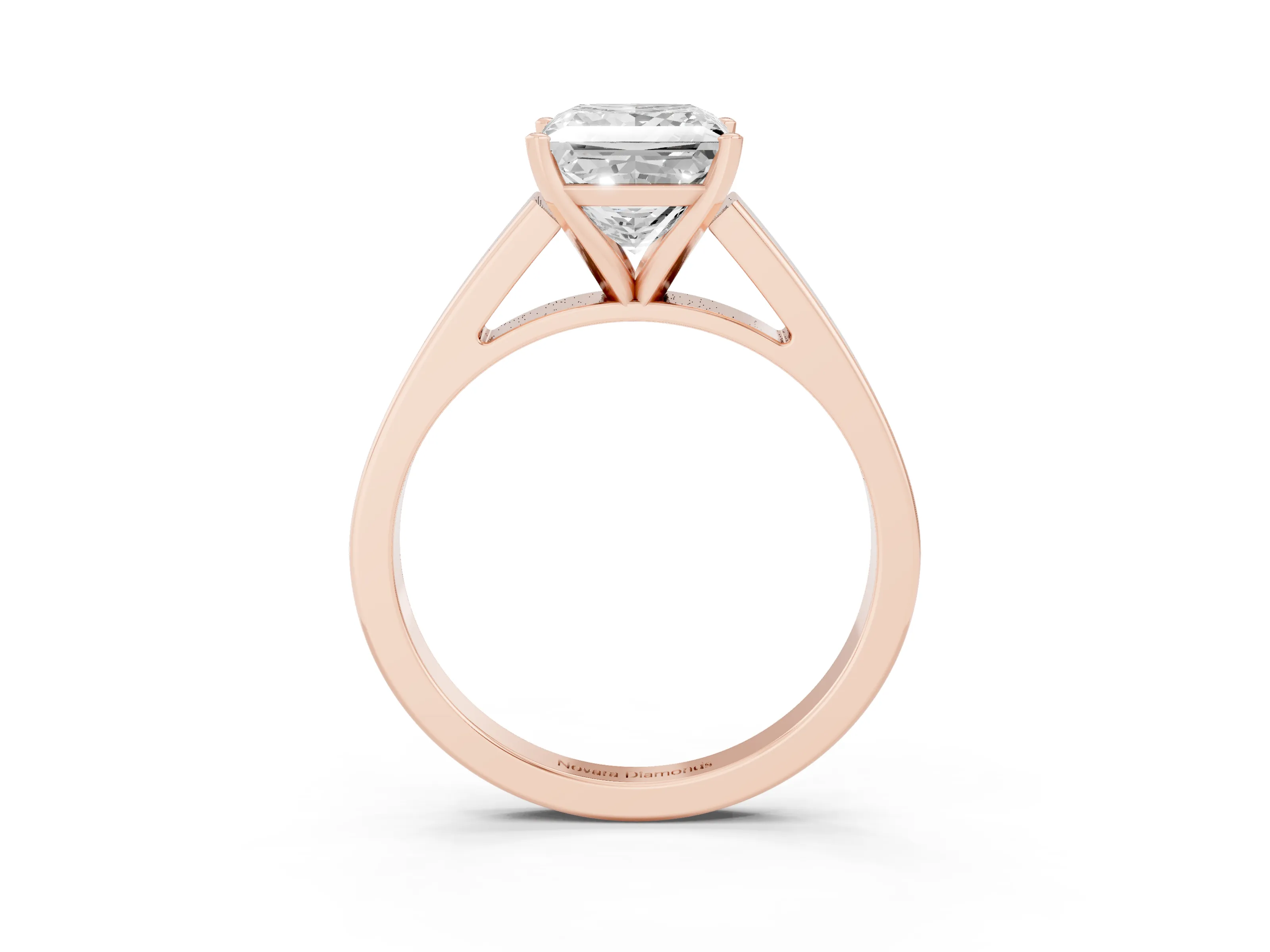 Princess Cut Diamond Solitaire Engagement Ring Set in Rose gold with Prong Setting and Tapered Band