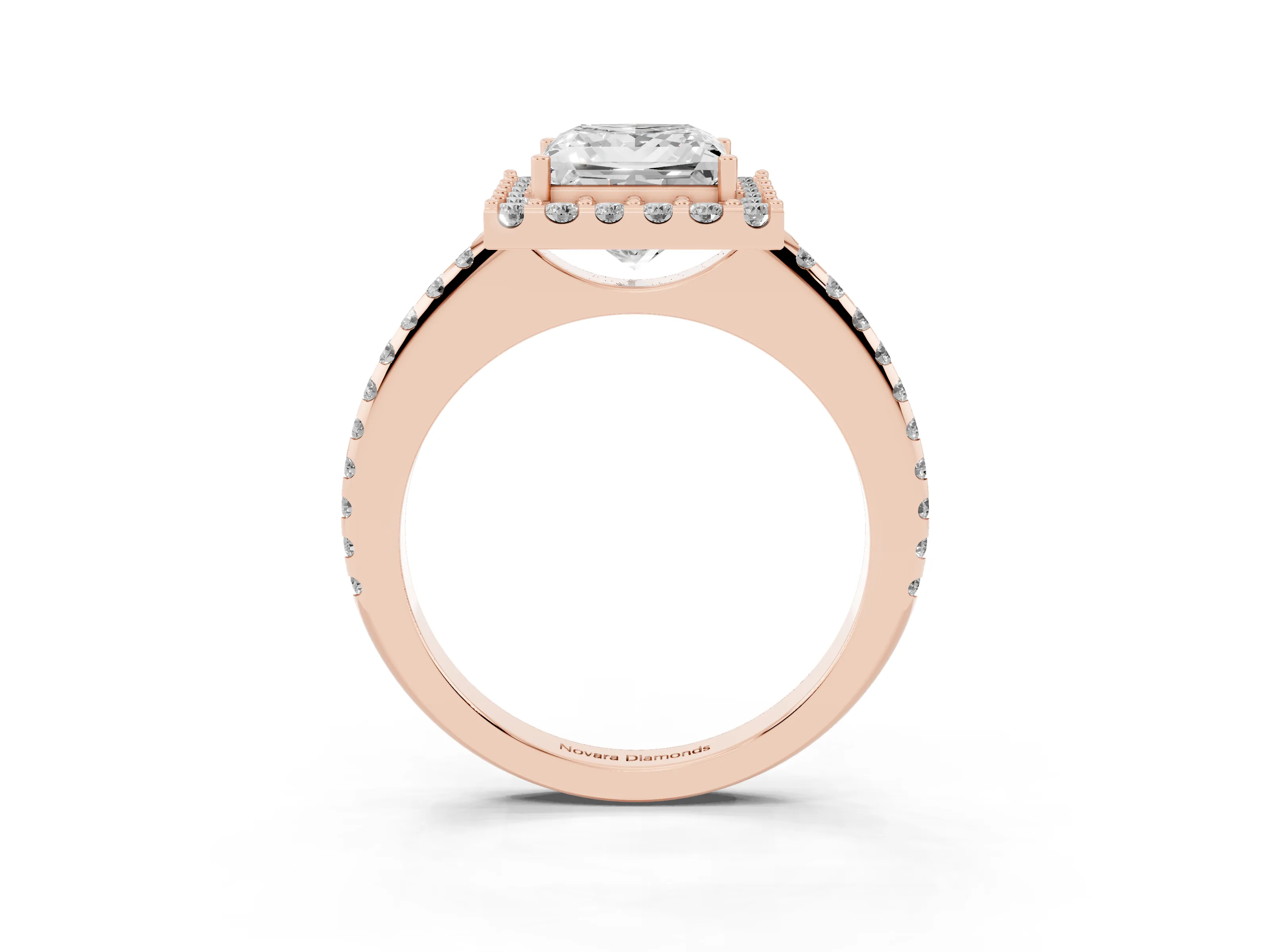 Princess Cut Diamond Pavé Halo Ring Set in Rose gold with Prong Setting